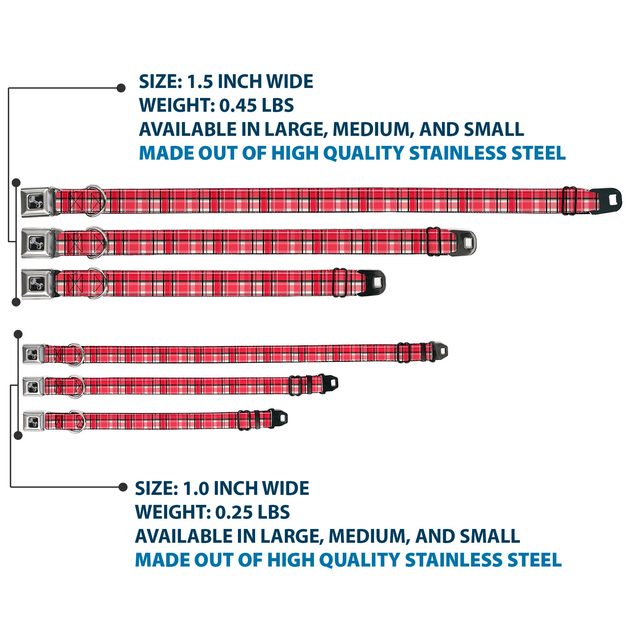 Dog Bone Black/Silver Seatbelt Buckle Collar - Holiday Christmas Plaid Red/White/Black Seatbelt Buckle Collars Buckle-Down