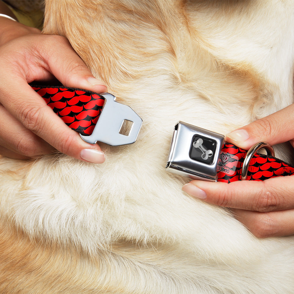 Dog Bone Seatbelt Buckle Collar - Mustache Monogram Black/Red Seatbelt Buckle Collars Buckle-Down