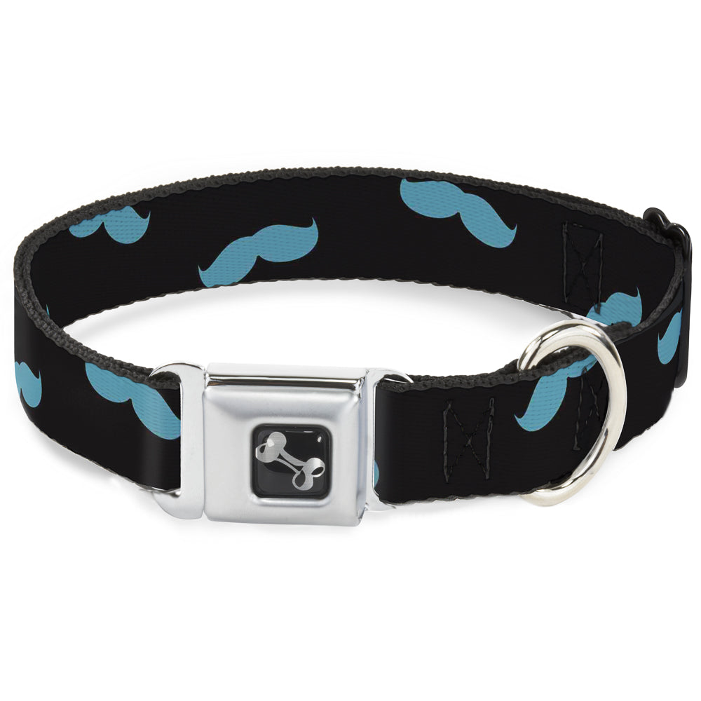 Dog Bone Seatbelt Buckle Collar - Mustaches Scattered Black/Turquoise Seatbelt Buckle Collars Buckle-Down