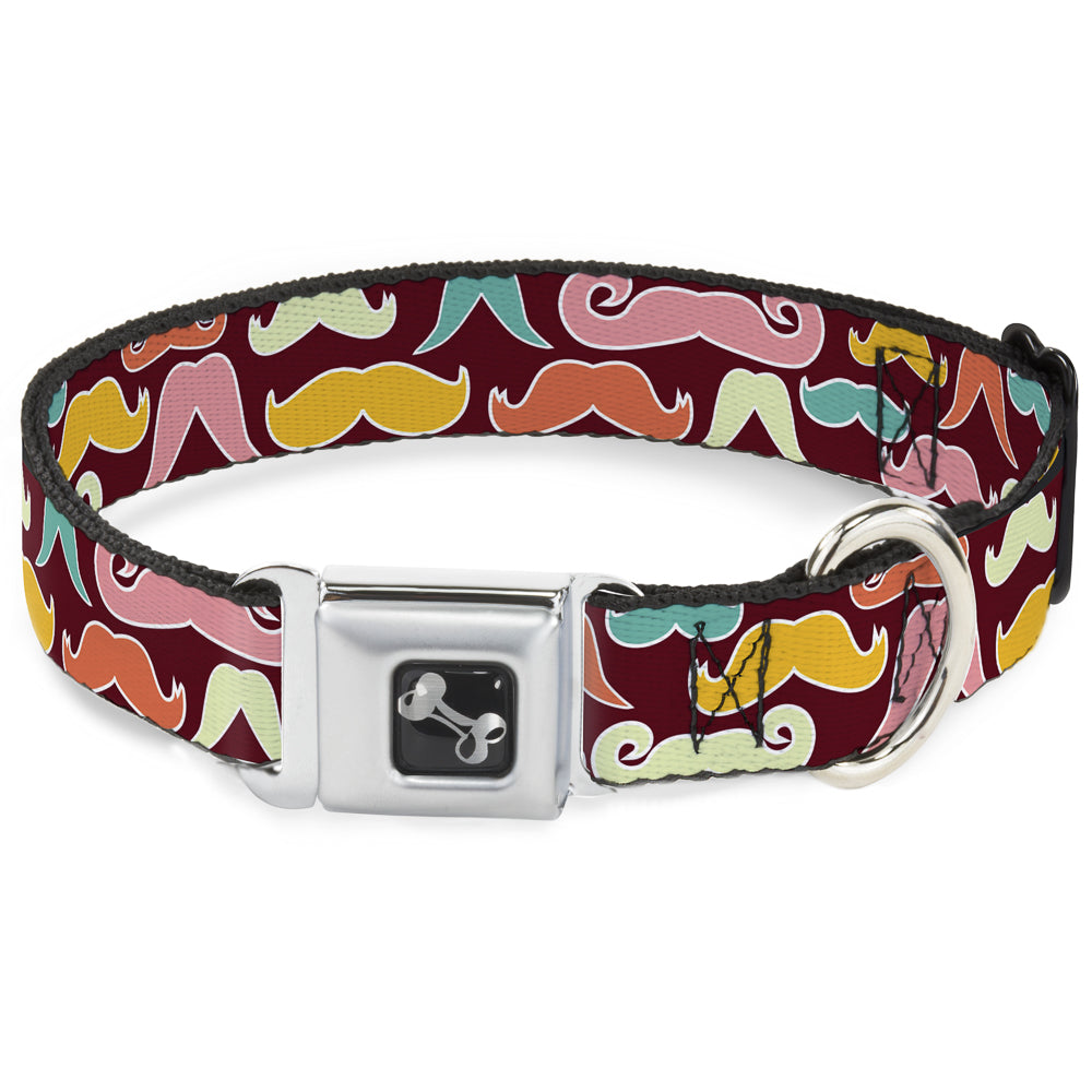 Dog Bone Seatbelt Buckle Collar - Mustaches Brown/Multi Pastel Seatbelt Buckle Collars Buckle-Down