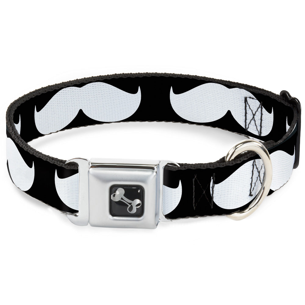 Dog Bone Seatbelt Buckle Collar - Mustache Black/White Seatbelt Buckle Collars Buckle-Down
