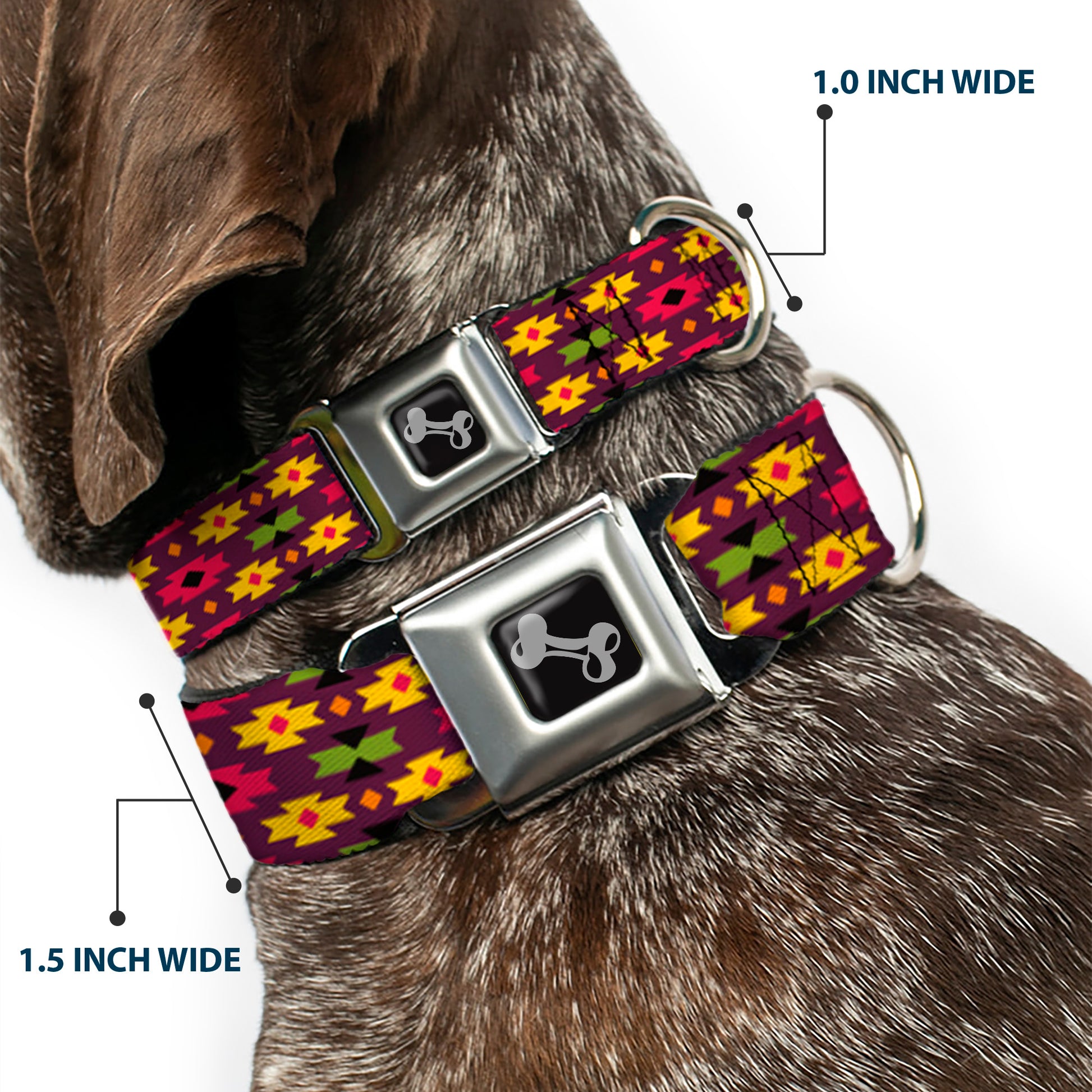Dog Bone Seatbelt Buckle Collar - Mini Navajo Purple/Yellow/Pink/Green Seatbelt Buckle Collars Buckle-Down