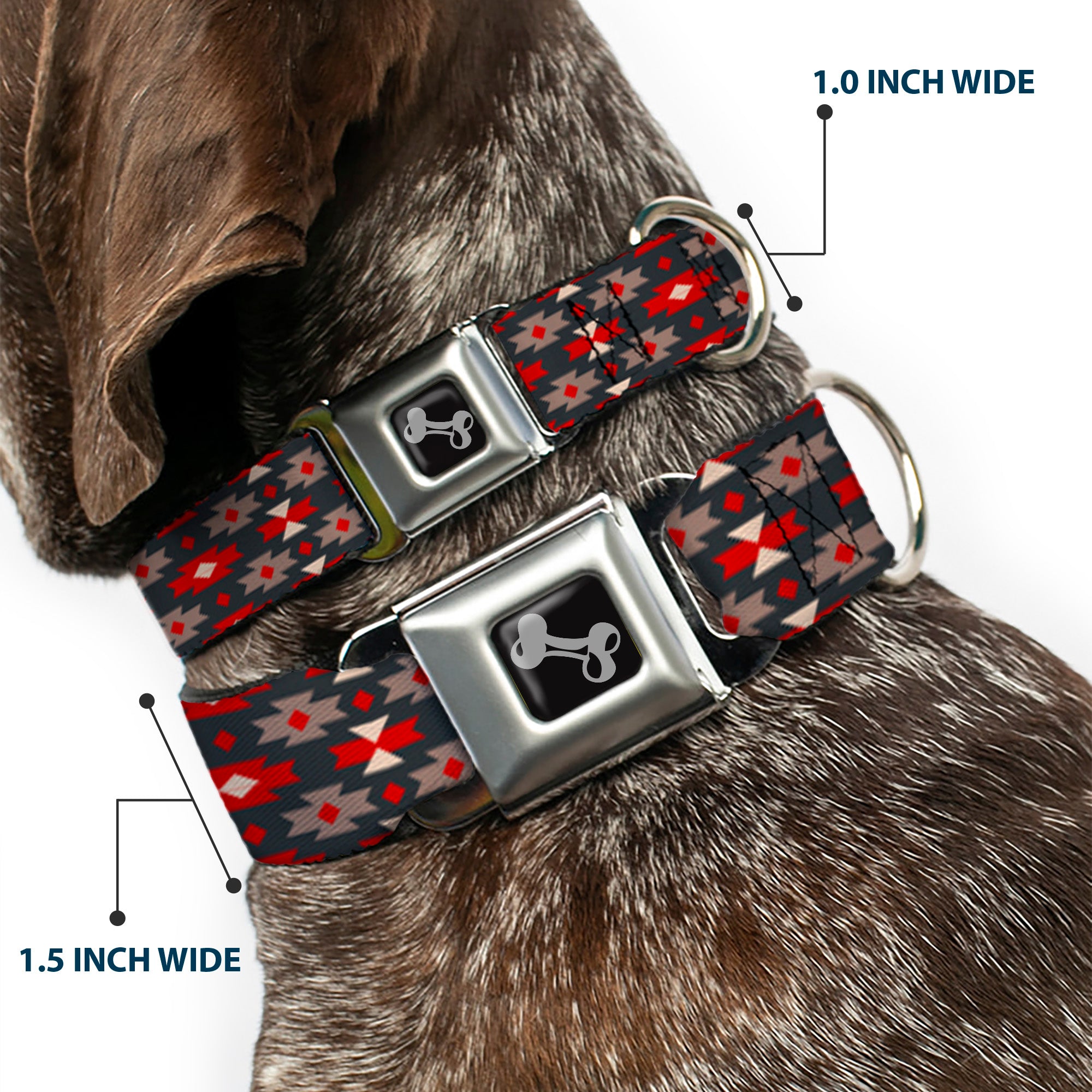 Dog Bone Seatbelt Buckle Collar - Mini Navajo Black/Gray/Red/White Seatbelt Buckle Collars Buckle-Down