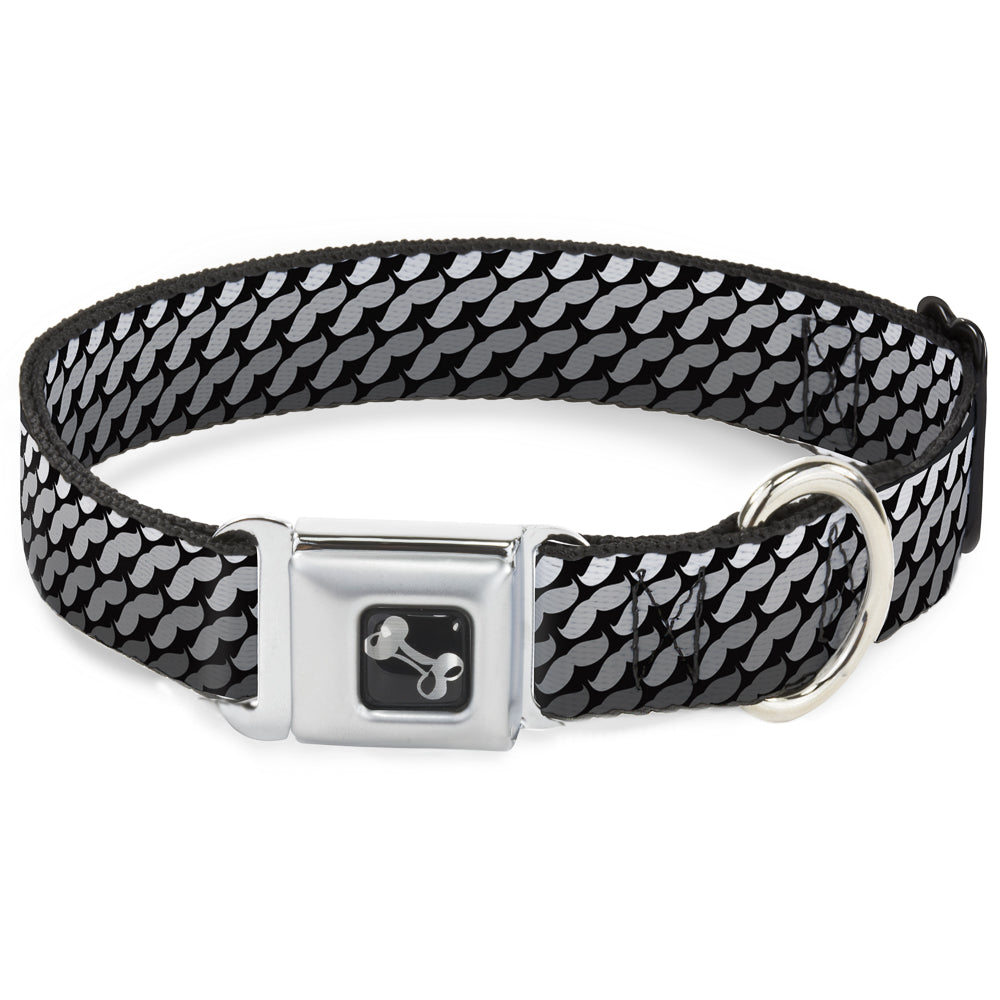 Dog Bone Seatbelt Buckle Collar - Mustache Monogram Black/Grays Seatbelt Buckle Collars Buckle-Down