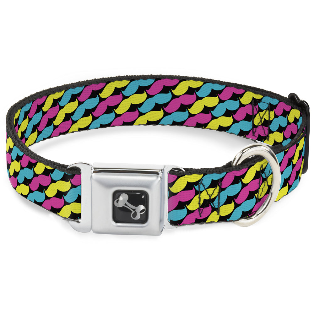 Dog Bone Seatbelt Buckle Collar - Mustache Monogram Black/Fuchsia/Turquoise/Yellow Seatbelt Buckle Collars Buckle-Down