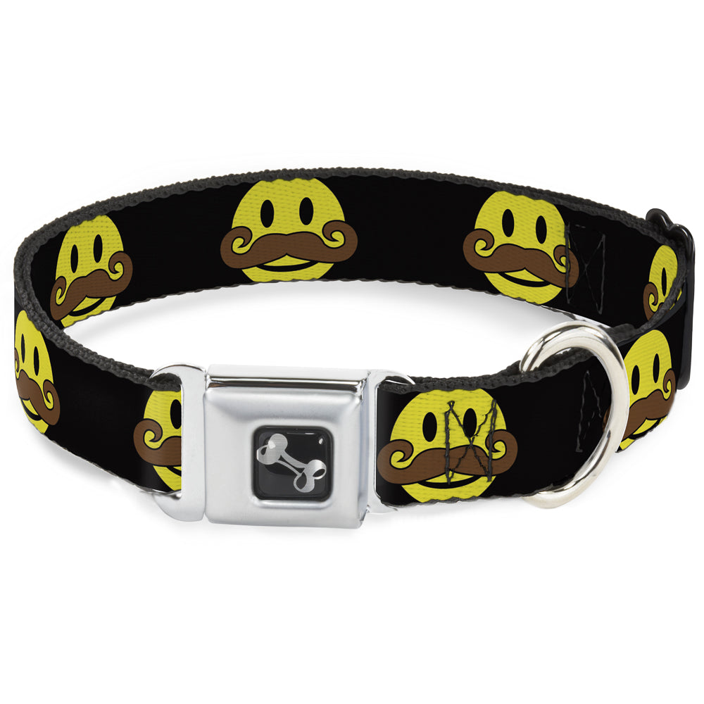 Dog Bone Seatbelt Buckle Collar - Mustache Happy Face Black/Yellow/Brown Seatbelt Buckle Collars Buckle-Down