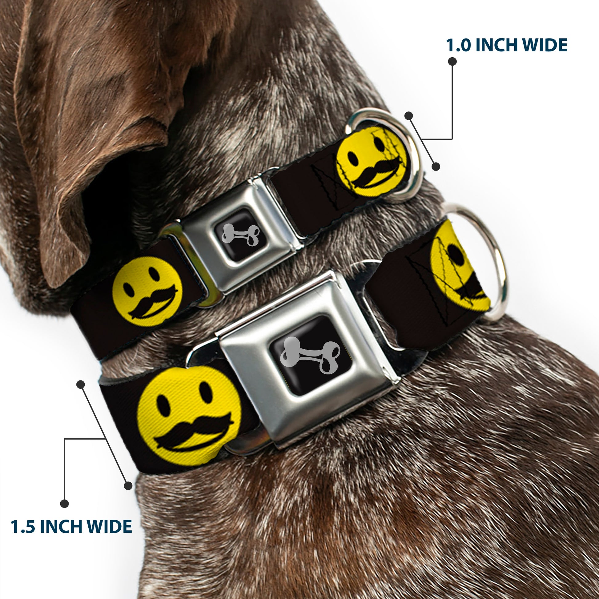 Dog Bone Seatbelt Buckle Collar - Mustache Happy Face2 Black/Yellow/Black Seatbelt Buckle Collars Buckle-Down