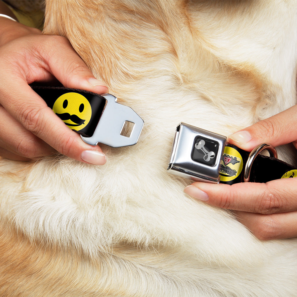 Dog Bone Seatbelt Buckle Collar - Mustache Happy Face2 Black/Yellow/Black Seatbelt Buckle Collars Buckle-Down