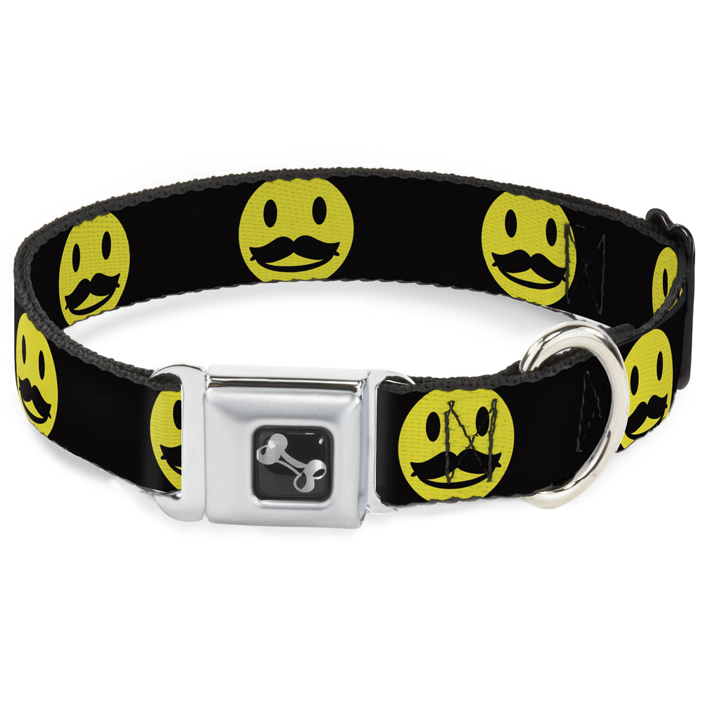 Dog Bone Seatbelt Buckle Collar - Mustache Happy Face2 Black/Yellow/Black Seatbelt Buckle Collars Buckle-Down