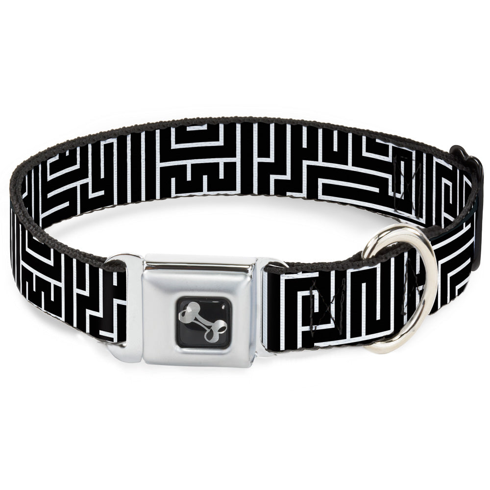 Dog Bone Seatbelt Buckle Collar - Maze Black/White/Red Seatbelt Buckle Collars Buckle-Down
