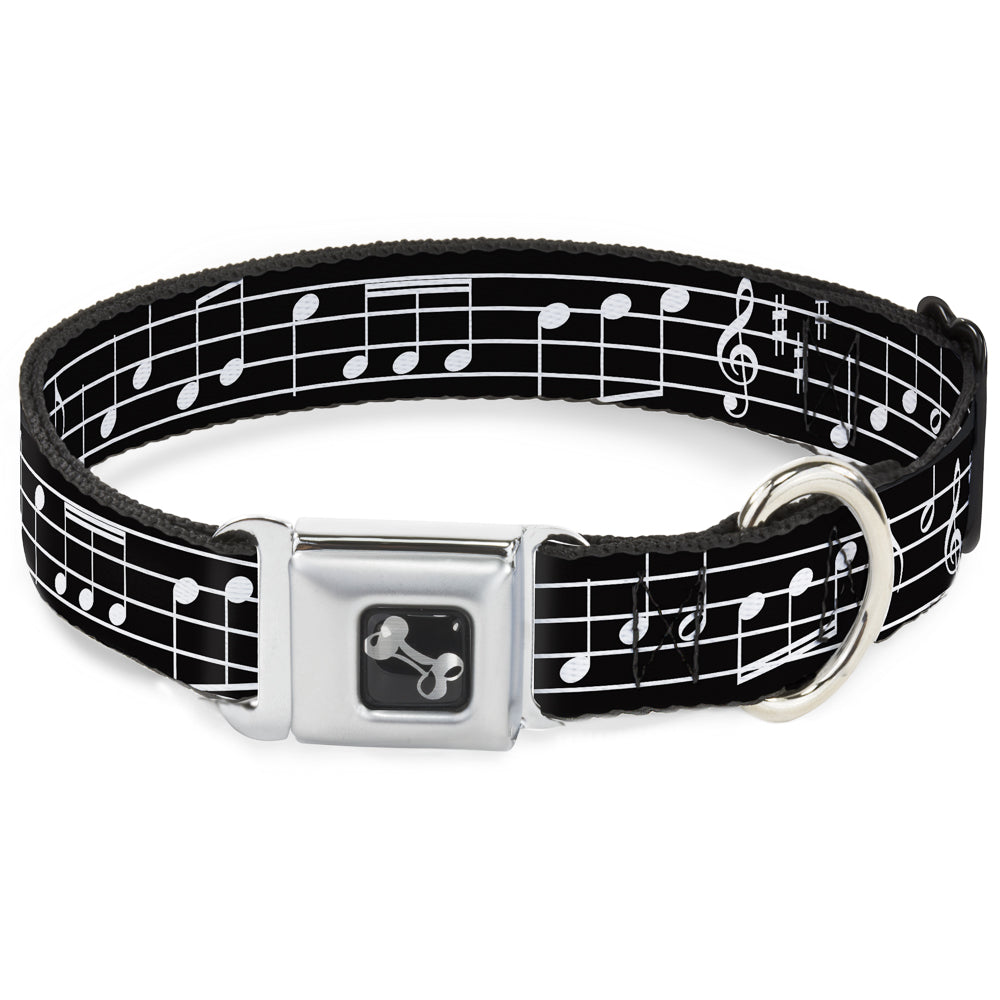 Dog Bone Seatbelt Buckle Collar - Music Notes Black/White Seatbelt Buckle Collars Buckle-Down