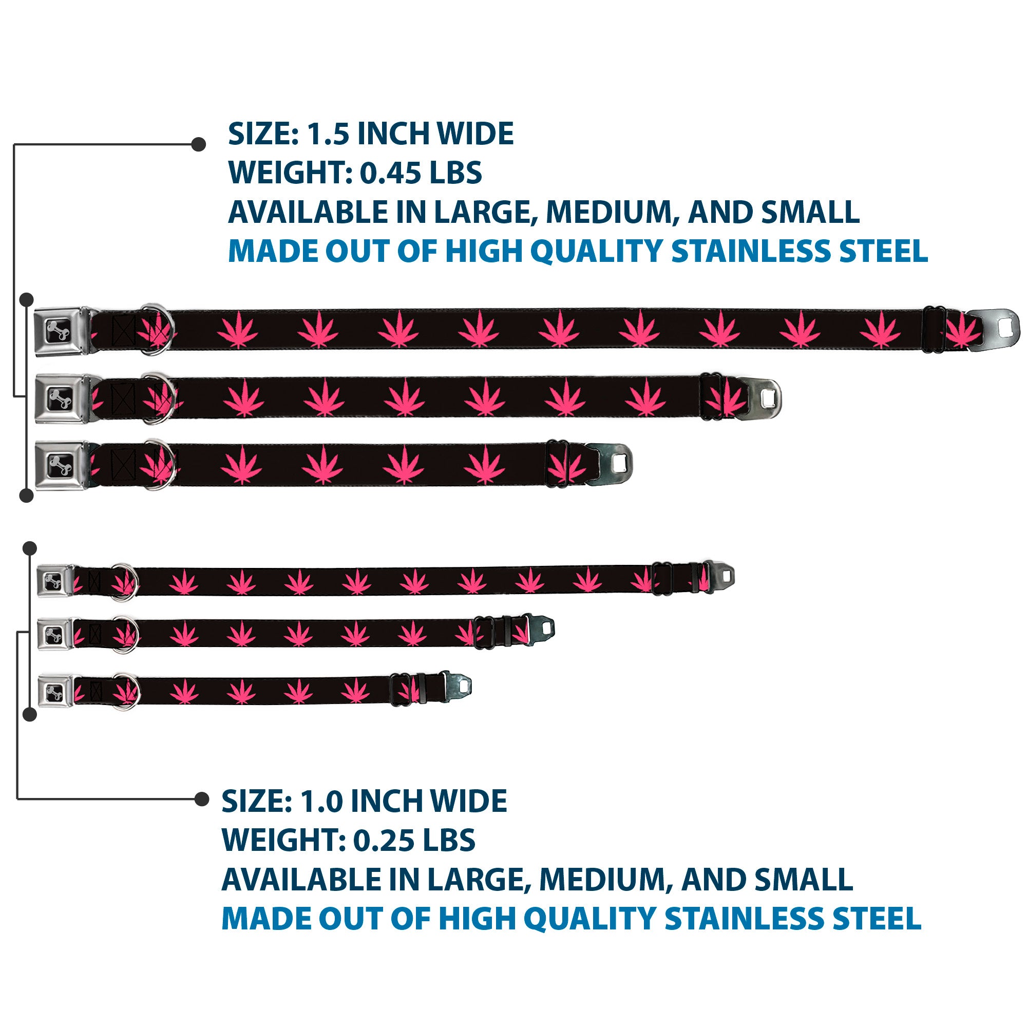Buckle-Down Seatbelt Buckle Dog Collar - Marijuana Leaf Repeat Black/Pink Seatbelt Buckle Collars Buckle-Down