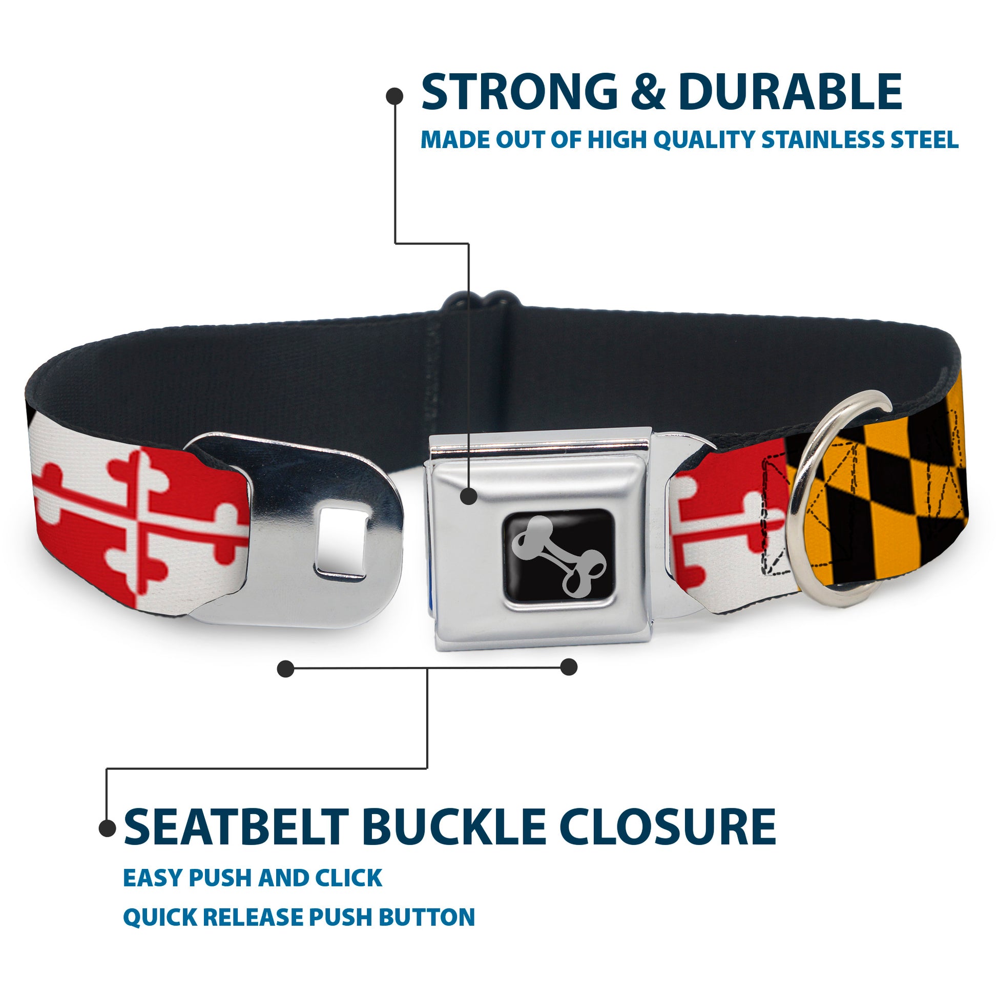 Dog Bone Seatbelt Buckle Collar - Maryland Flags Seatbelt Buckle Collars Buckle-Down