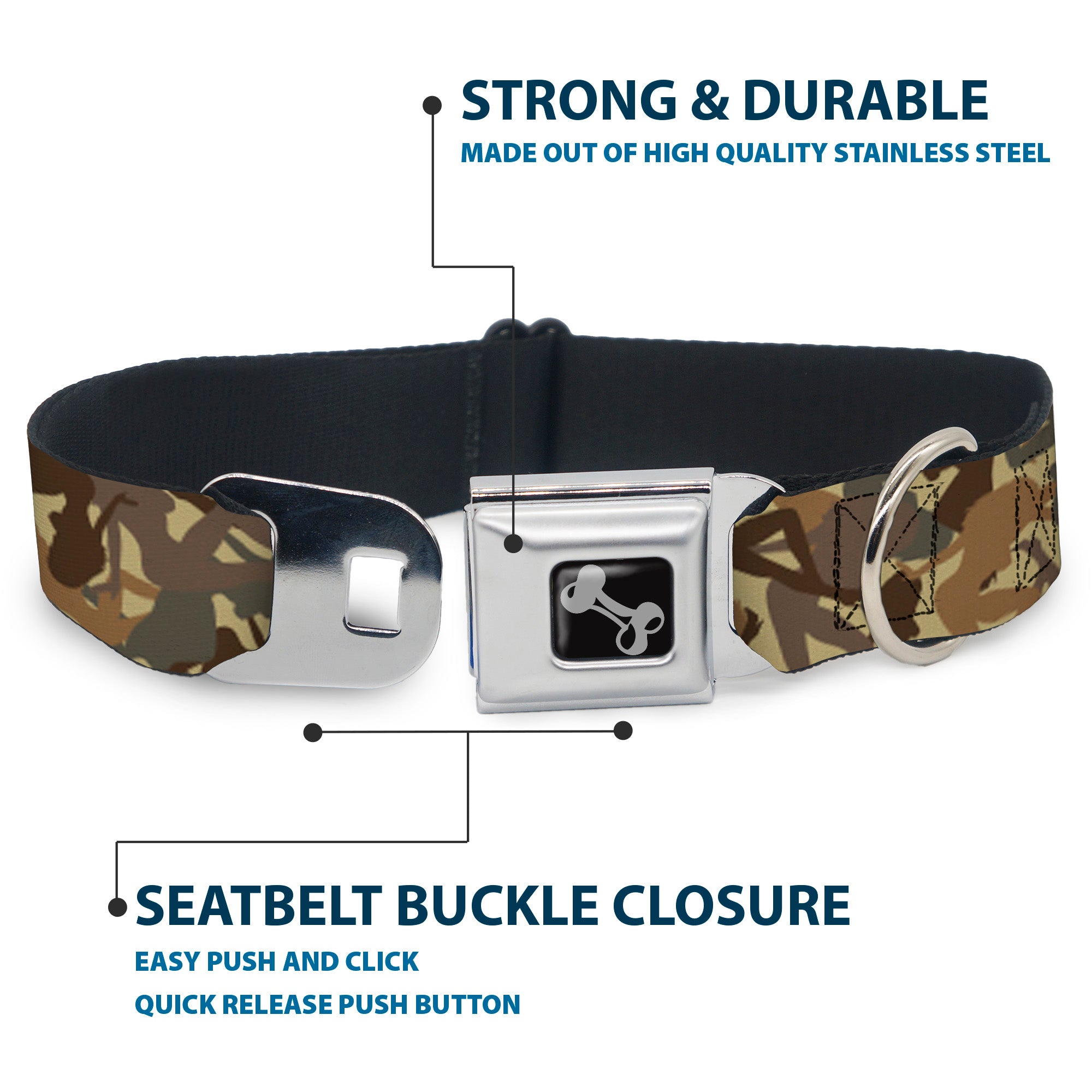 Dog Bone Seatbelt Buckle Collar - Mud Flap Girls Camo Browns Seatbelt Buckle Collars Buckle-Down