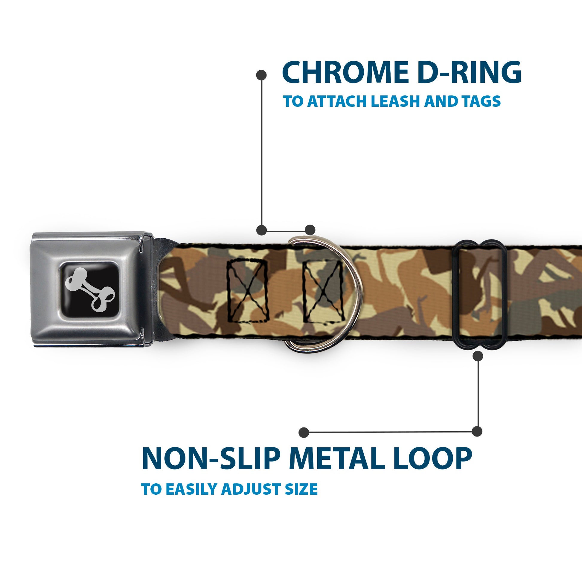 Dog Bone Seatbelt Buckle Collar - Mud Flap Girls Camo Browns Seatbelt Buckle Collars Buckle-Down