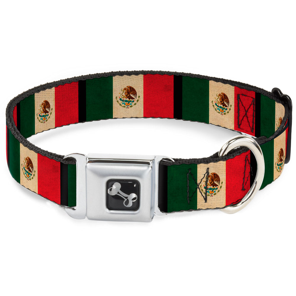 Dog Bone Seatbelt Buckle Collar - Mexico Flag Distressed Seatbelt Buckle Collars Buckle-Down