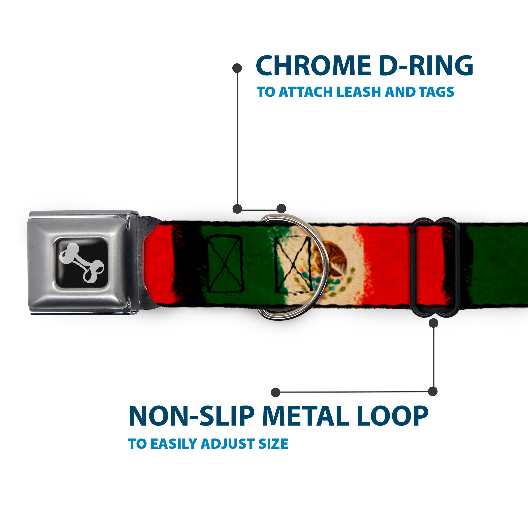 Dog Bone Seatbelt Buckle Collar - Mexico Flag Distressed Painting Seatbelt Buckle Collars Buckle-Down