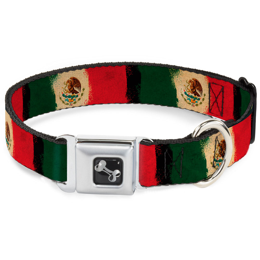 Dog Bone Seatbelt Buckle Collar - Mexico Flag Distressed Painting Seatbelt Buckle Collars Buckle-Down