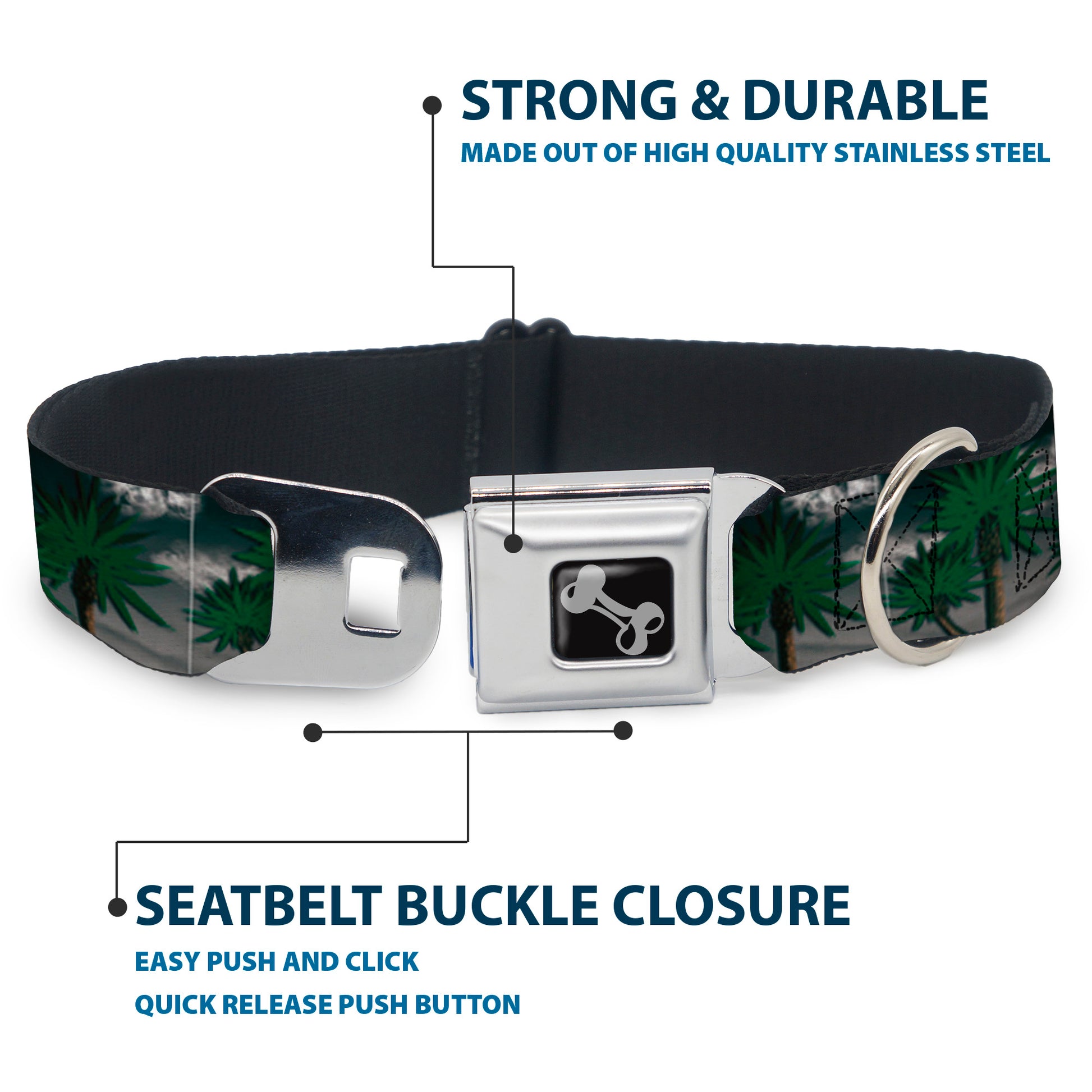 Buckle-Down Seatbelt Buckle Dog Collar - Marijuana Palm Trees/Clouds Seatbelt Buckle Collars Buckle-Down