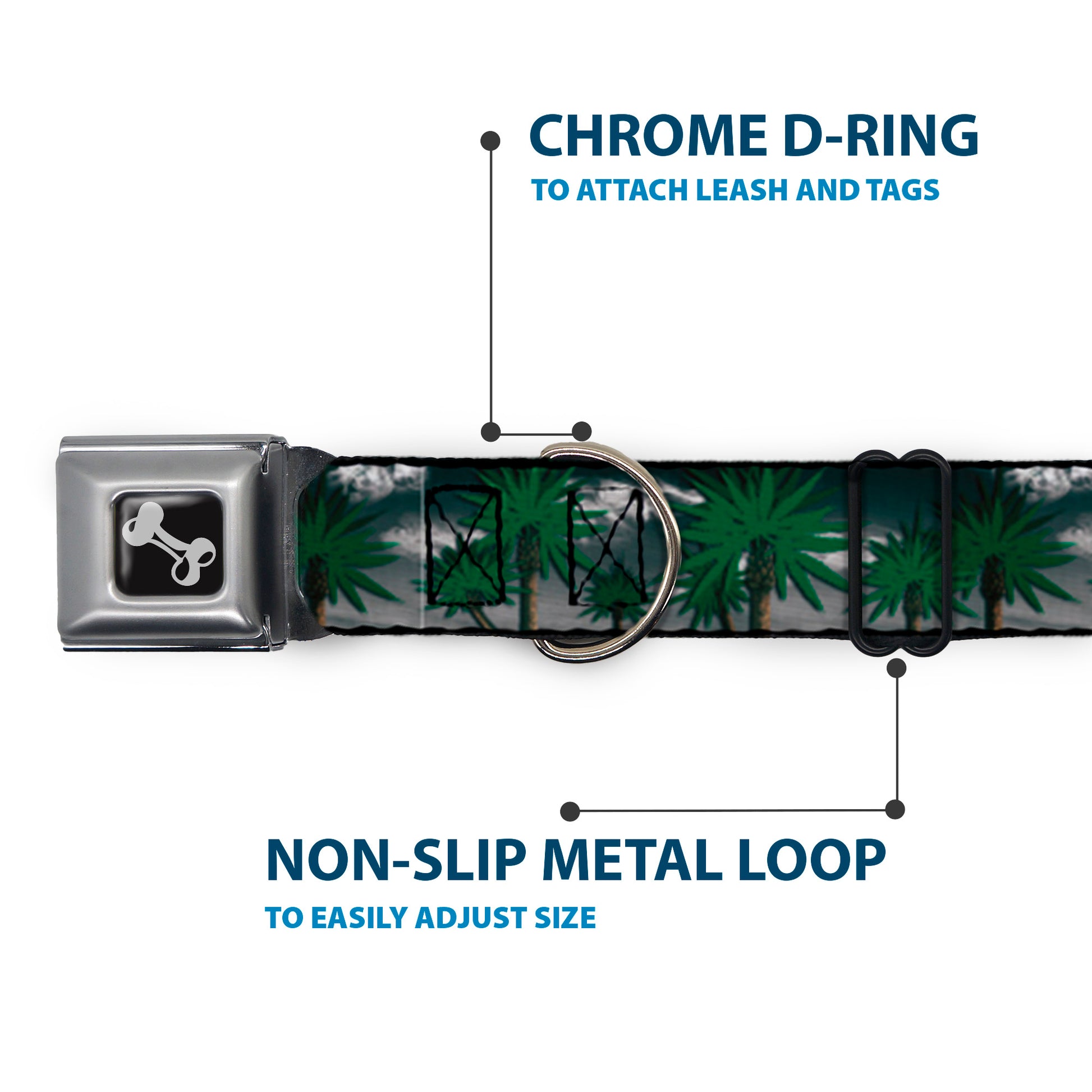 Buckle-Down Seatbelt Buckle Dog Collar - Marijuana Palm Trees/Clouds Seatbelt Buckle Collars Buckle-Down