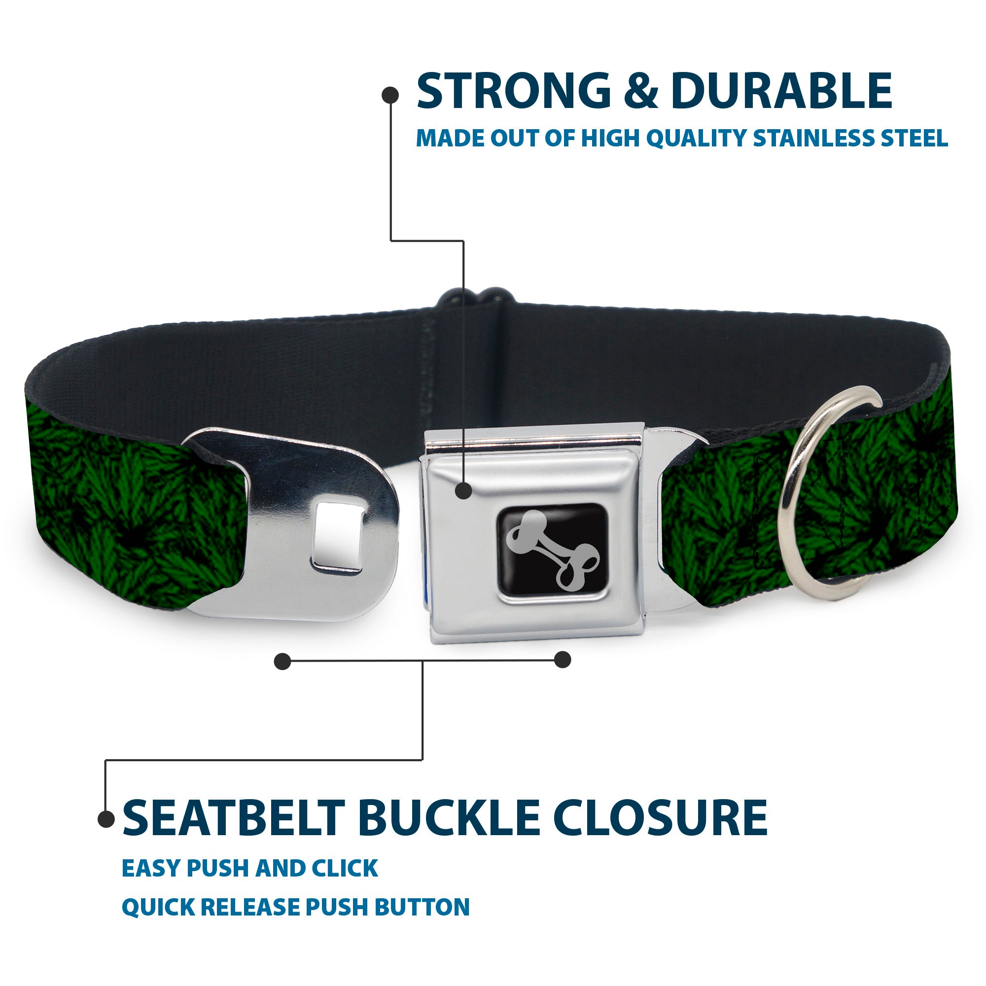 Buckle-Down Seatbelt Buckle Dog Collar - Marijuana Leaves Stacked Black/Green Seatbelt Buckle Collars Buckle-Down