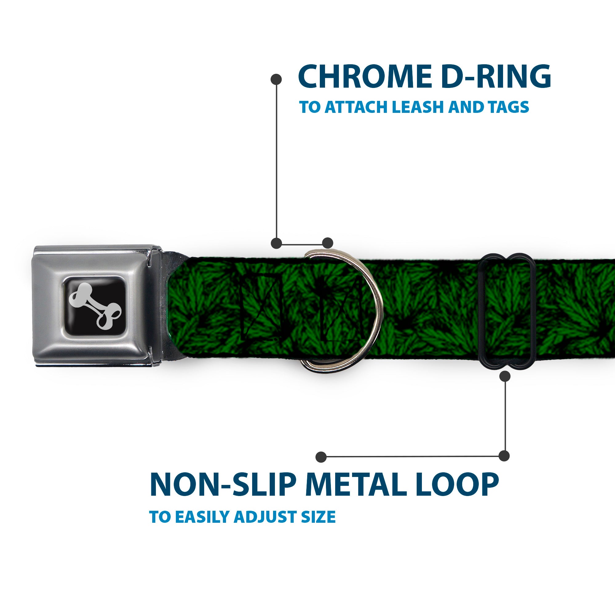Buckle-Down Seatbelt Buckle Dog Collar - Marijuana Leaves Stacked Black/Green Seatbelt Buckle Collars Buckle-Down