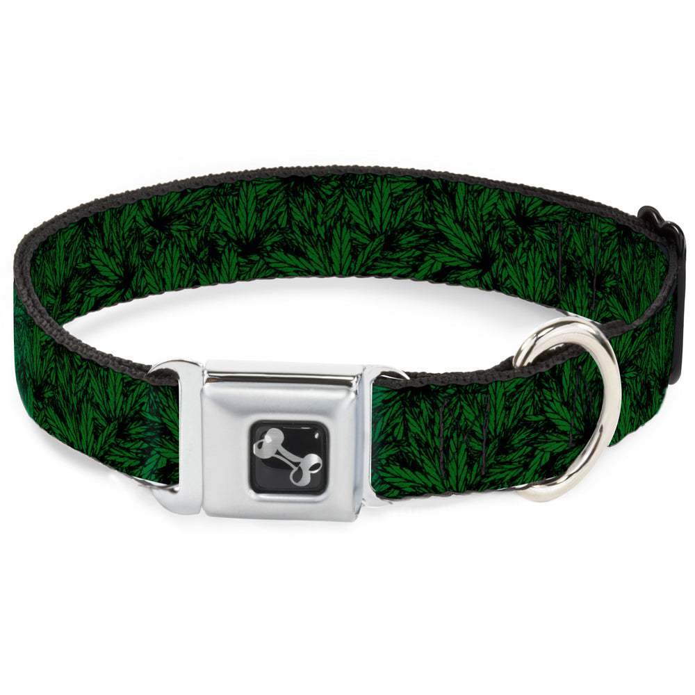 Buckle-Down Seatbelt Buckle Dog Collar - Marijuana Leaves Stacked Black/Green Seatbelt Buckle Collars Buckle-Down