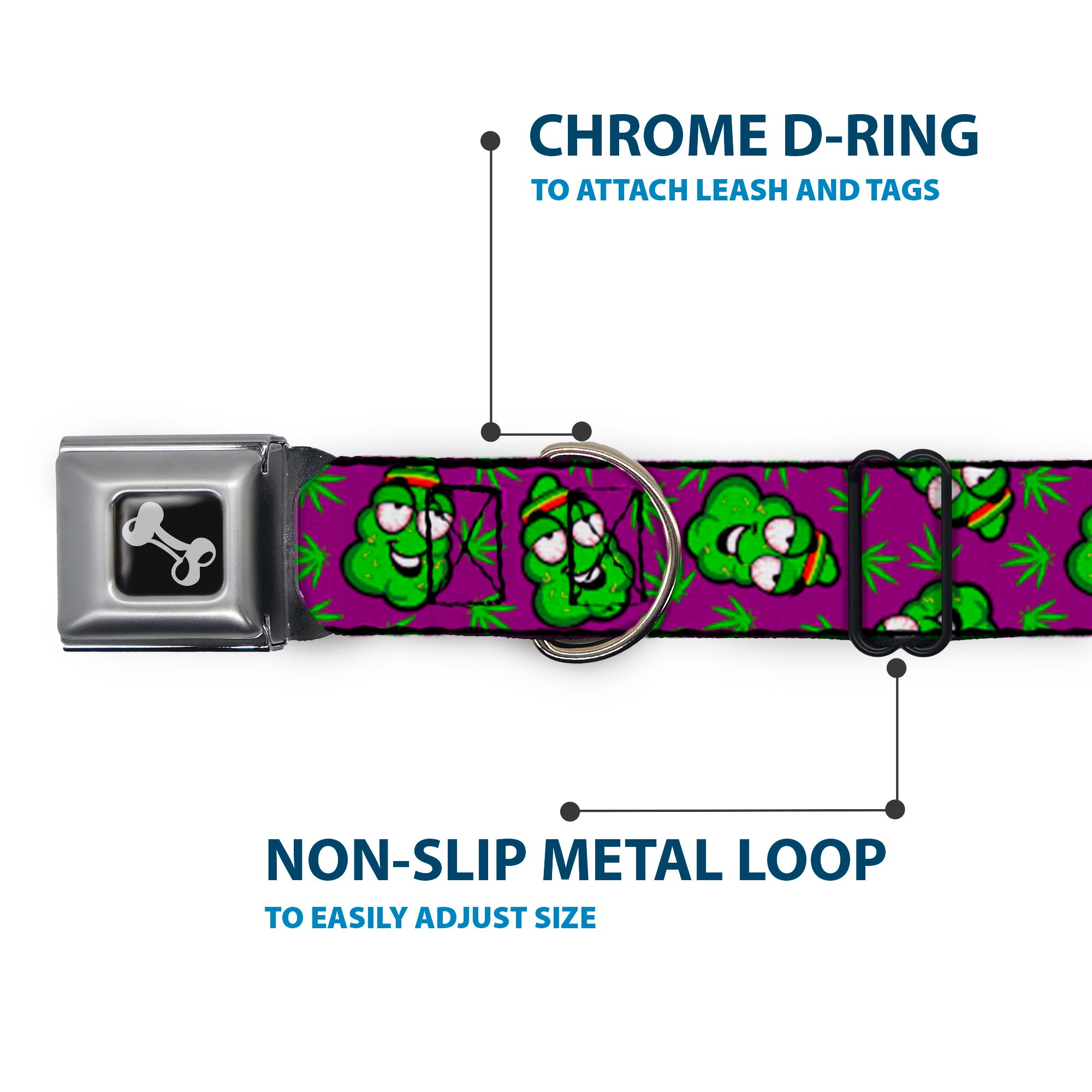 Buckle-Down Seatbelt Buckle Dog Collar - Marijuana Nugs/Leaves Cartoon Purple/Green Seatbelt Buckle Collars Buckle-Down