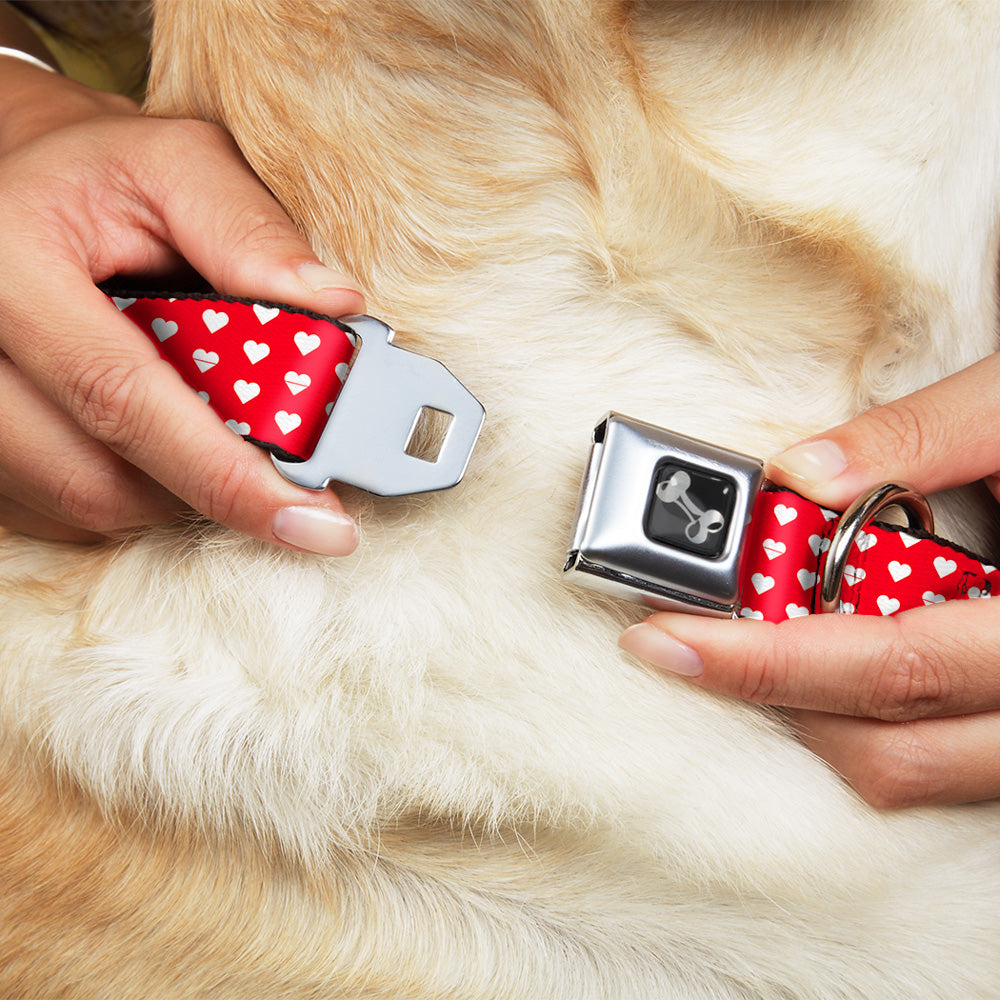 Dog Bone Seatbelt Buckle Collar - Mini Hearts Monogram Red/White Seatbelt Buckle Collars Buckle-Down