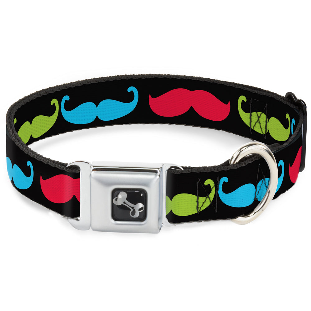 Dog Bone Seatbelt Buckle Collar - Mustaches-4 Black/Multi Color Seatbelt Buckle Collars Buckle-Down