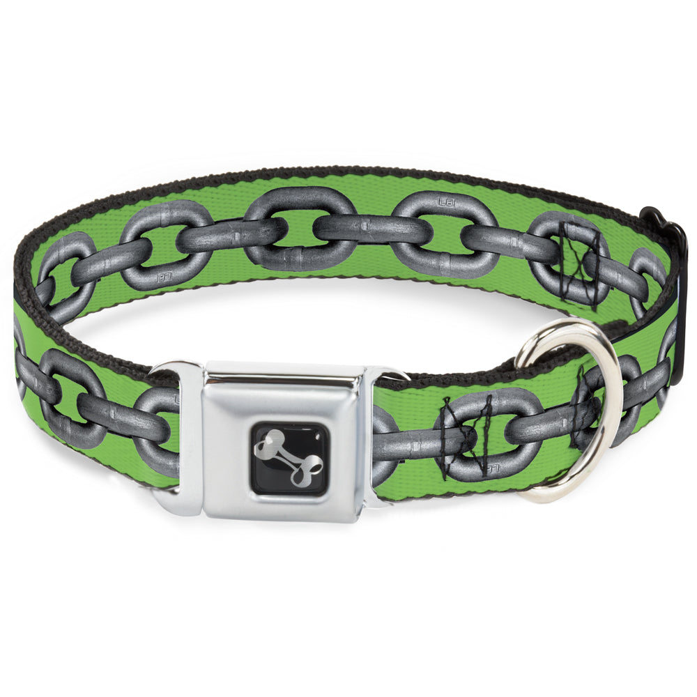 Dog Bone Seatbelt Buckle Collar - Metal Chain Green/Gray Seatbelt Buckle Collars Buckle-Down