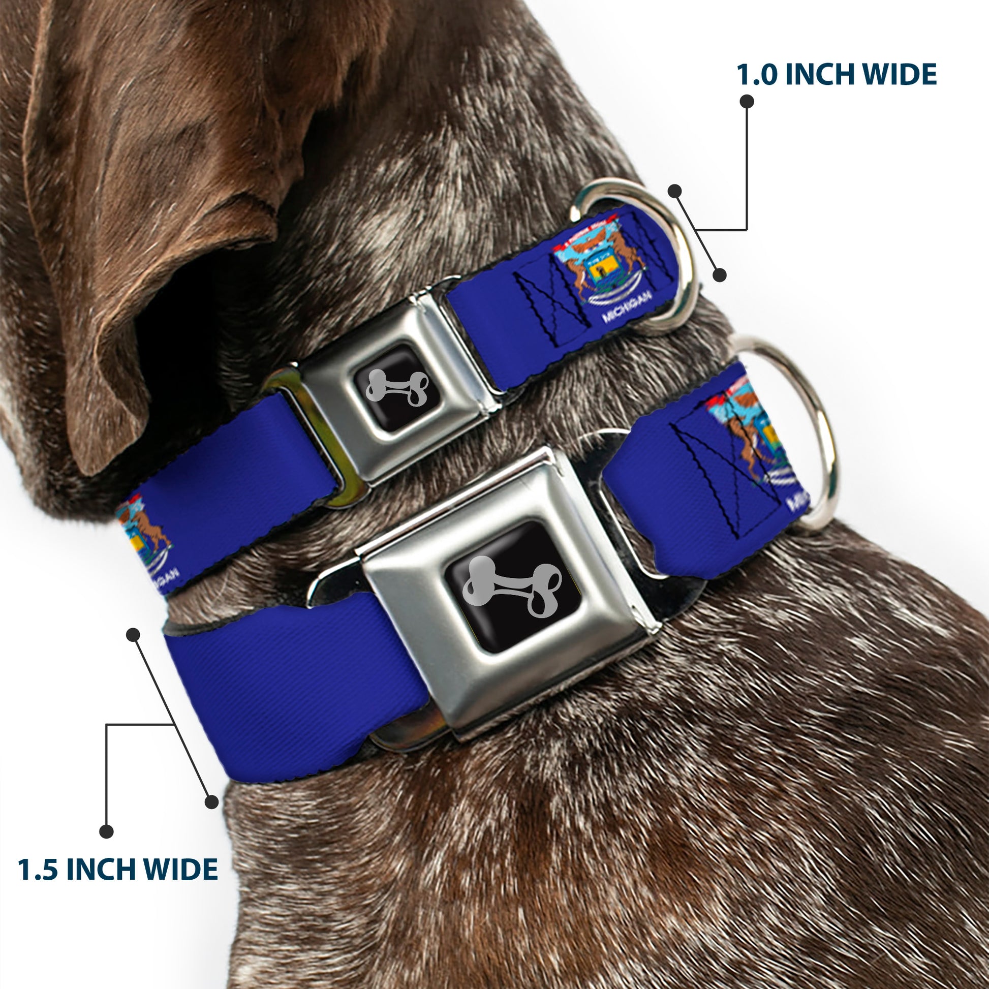 Dog Bone Black/Silver Seatbelt Buckle Collar - Michigan Flag Continuous Seatbelt Buckle Collars Buckle-Down