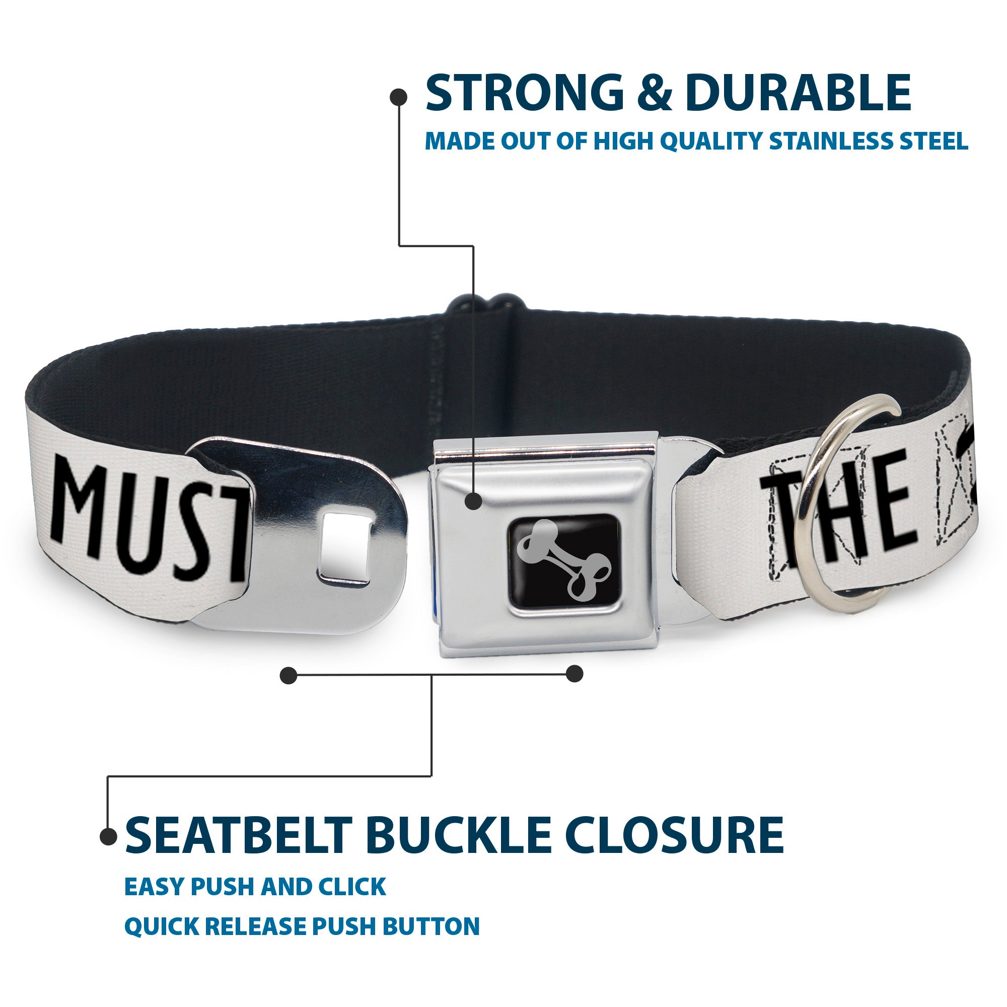 Dog Bone Black/Silver Seatbelt Buckle Collar - THE MOUNTAINS ARE CALLING AND I MUST GO/Mountains Outline White/Black Seatbelt Buckle Collars Buckle-Down