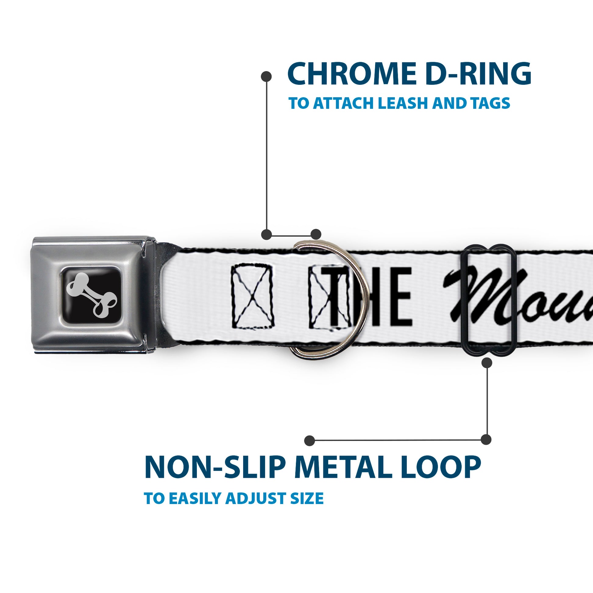 Dog Bone Black/Silver Seatbelt Buckle Collar - THE MOUNTAINS ARE CALLING AND I MUST GO/Mountains Outline White/Black Seatbelt Buckle Collars Buckle-Down