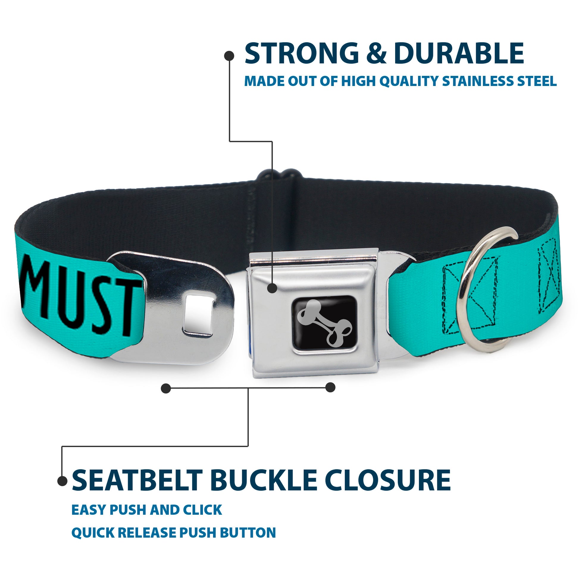 Dog Bone Black/Silver Seatbelt Buckle Collar - THE MOUNTAINS ARE CALLING AND I MUST GO/Mountains Outline2 Teal/White/Black Seatbelt Buckle Collars Buckle-Down