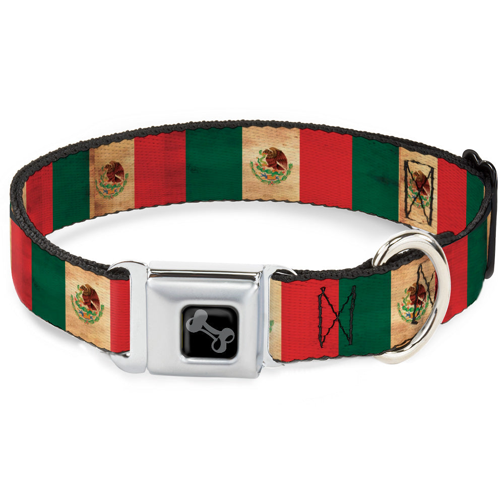 Dog Bone Black/Silver Seatbelt Buckle Collar - Mexico Flag Continuous Vintage Seatbelt Buckle Collars Buckle-Down
