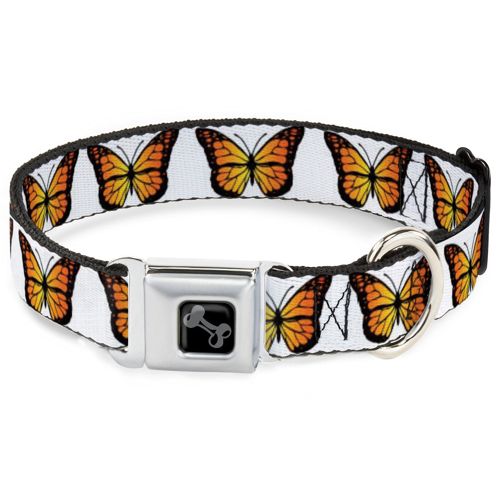 Dog Bone Black/Silver Seatbelt Buckle Collar - Monarch Butterfly Repeat White Seatbelt Buckle Collars Buckle-Down