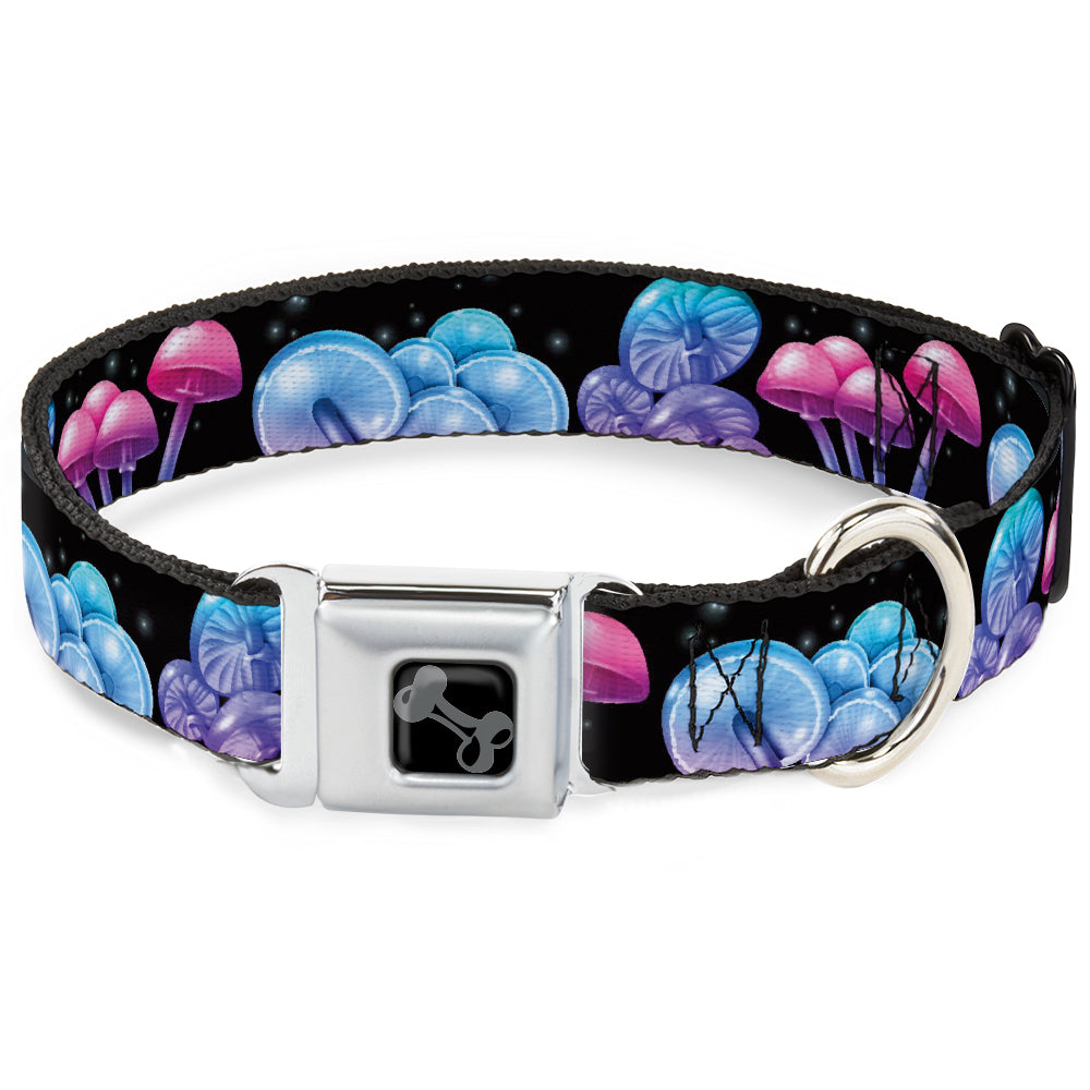 Dog Bone Black/Silver Seatbelt Buckle Collar - Mushroom Glow Black/Multi Color Seatbelt Buckle Collars Buckle-Down