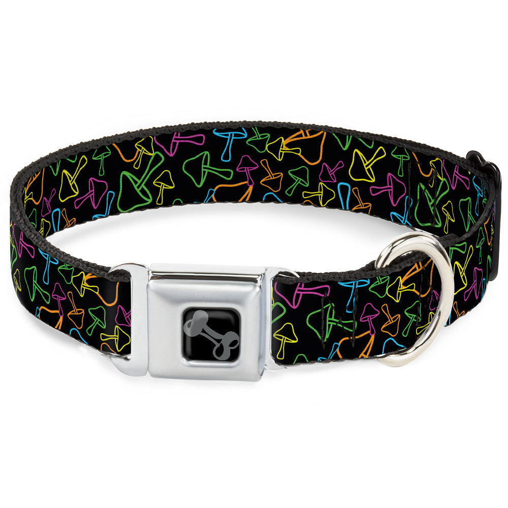 Dog Bone Black/Silver Seatbelt Buckle Collar - Mushroom Outline Scattered Black/Multi Neon Seatbelt Buckle Collars Buckle-Down