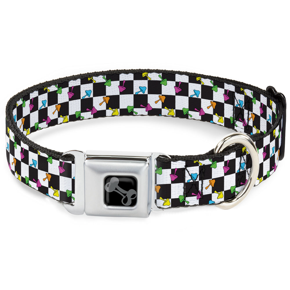 Dog Bone Black/Silver Seatbelt Buckle Collar - Mushrooms Scattered Checker Black/White/Multi Neon Seatbelt Buckle Collars Buckle-Down