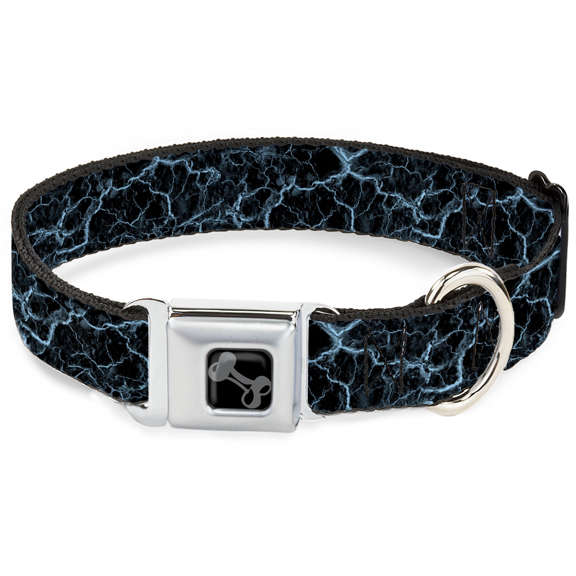 Dog Bone Black/Silver Seatbelt Buckle Collar - Marble Black/Baby Blue Seatbelt Buckle Collars Buckle-Down