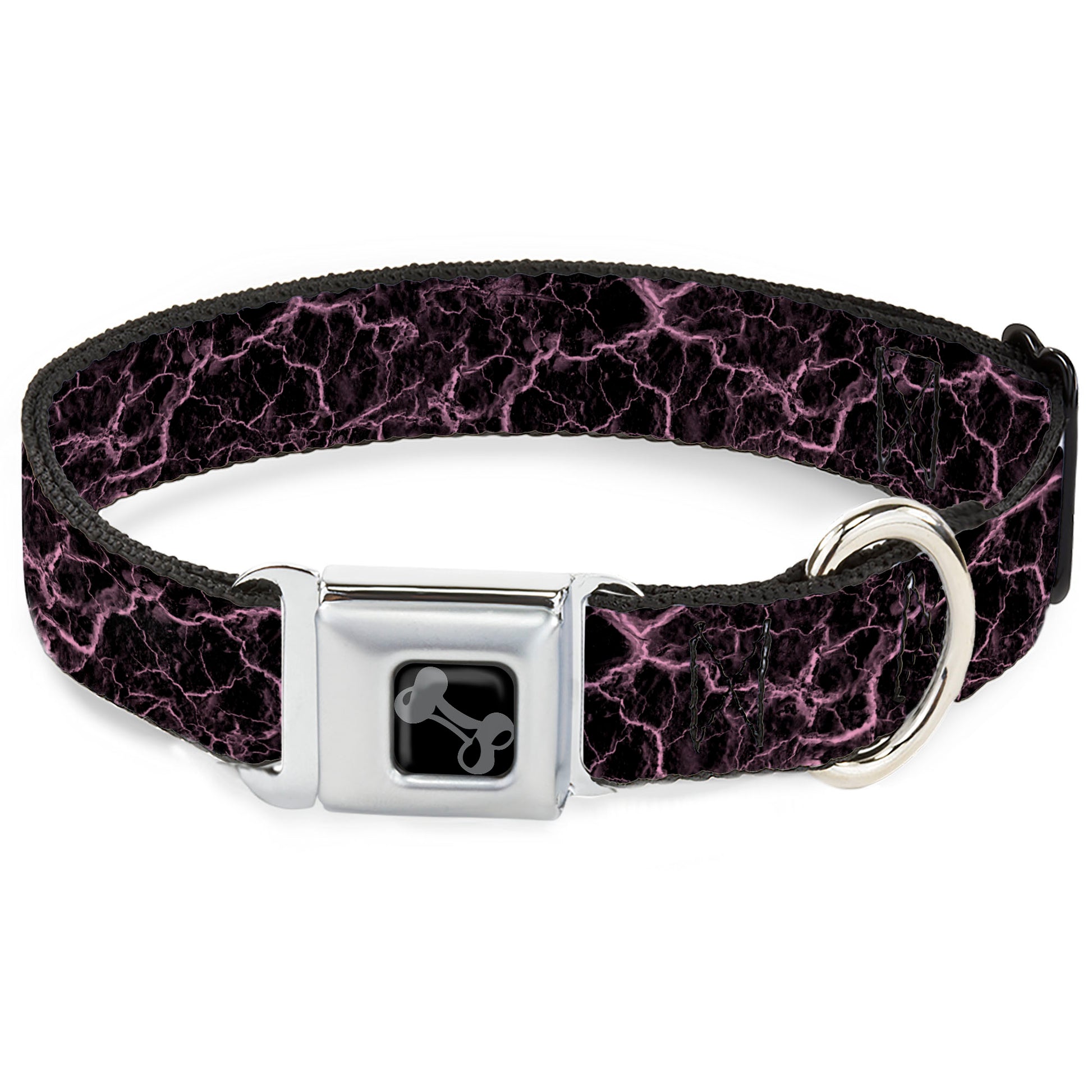 Dog Bone Black/Silver Seatbelt Buckle Collar - Marble Black/Baby Pink Seatbelt Buckle Collars Buckle-Down