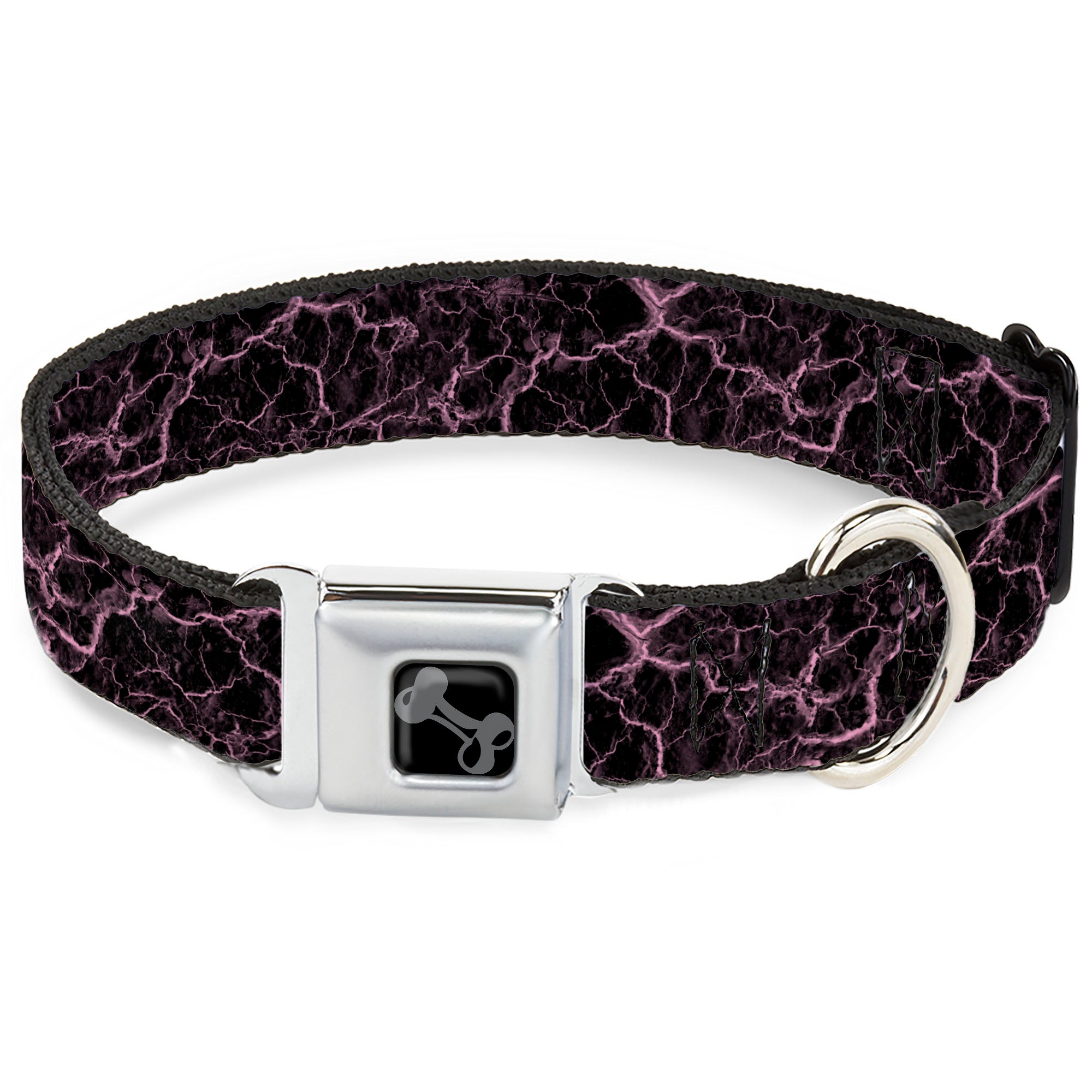 Dog Bone Black/Silver Seatbelt Buckle Collar - Marble Black/Baby Pink Seatbelt Buckle Collars Buckle-Down