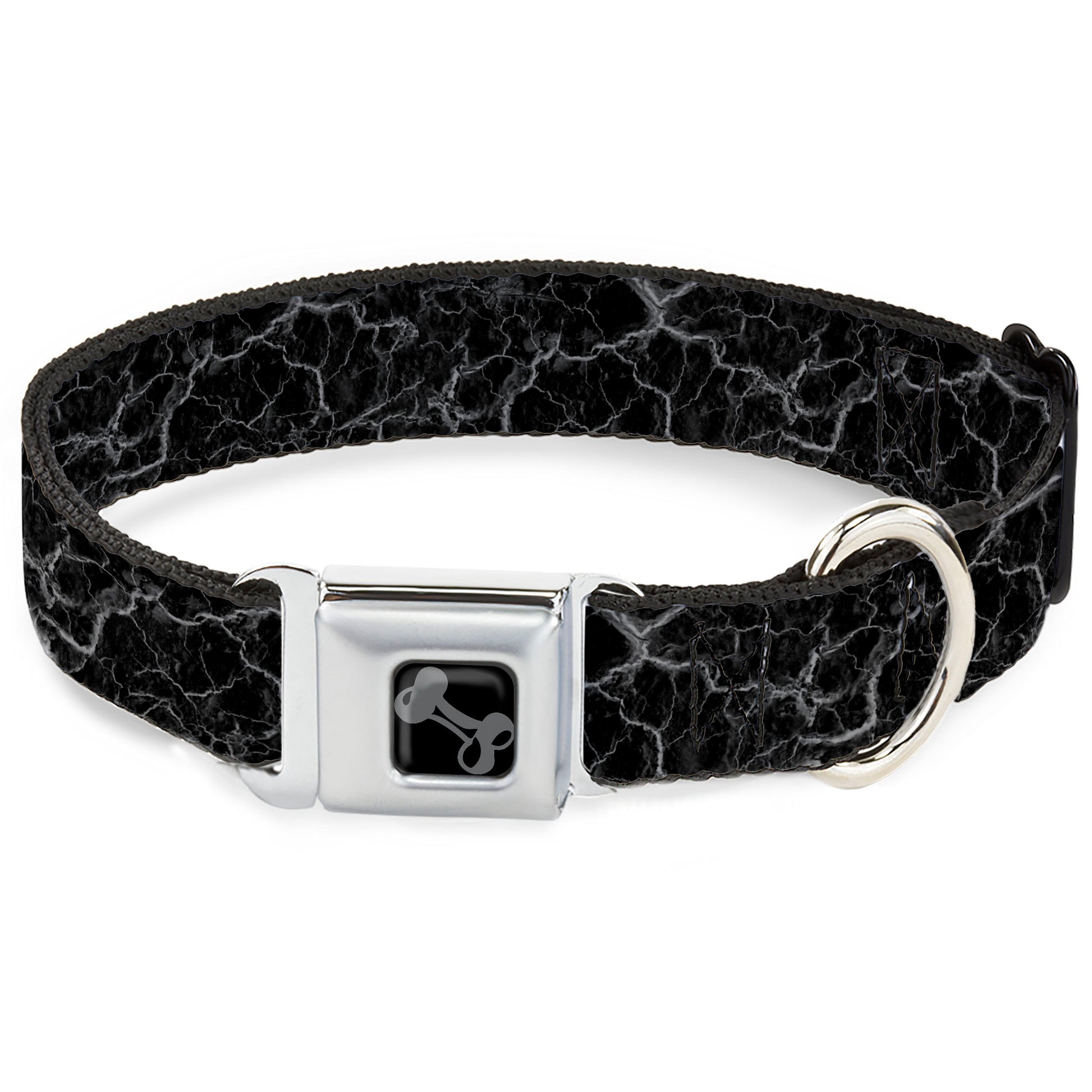 Dog Bone Black/Silver Seatbelt Buckle Collar - Marble Black/Charcoal Gray Seatbelt Buckle Collars Buckle-Down