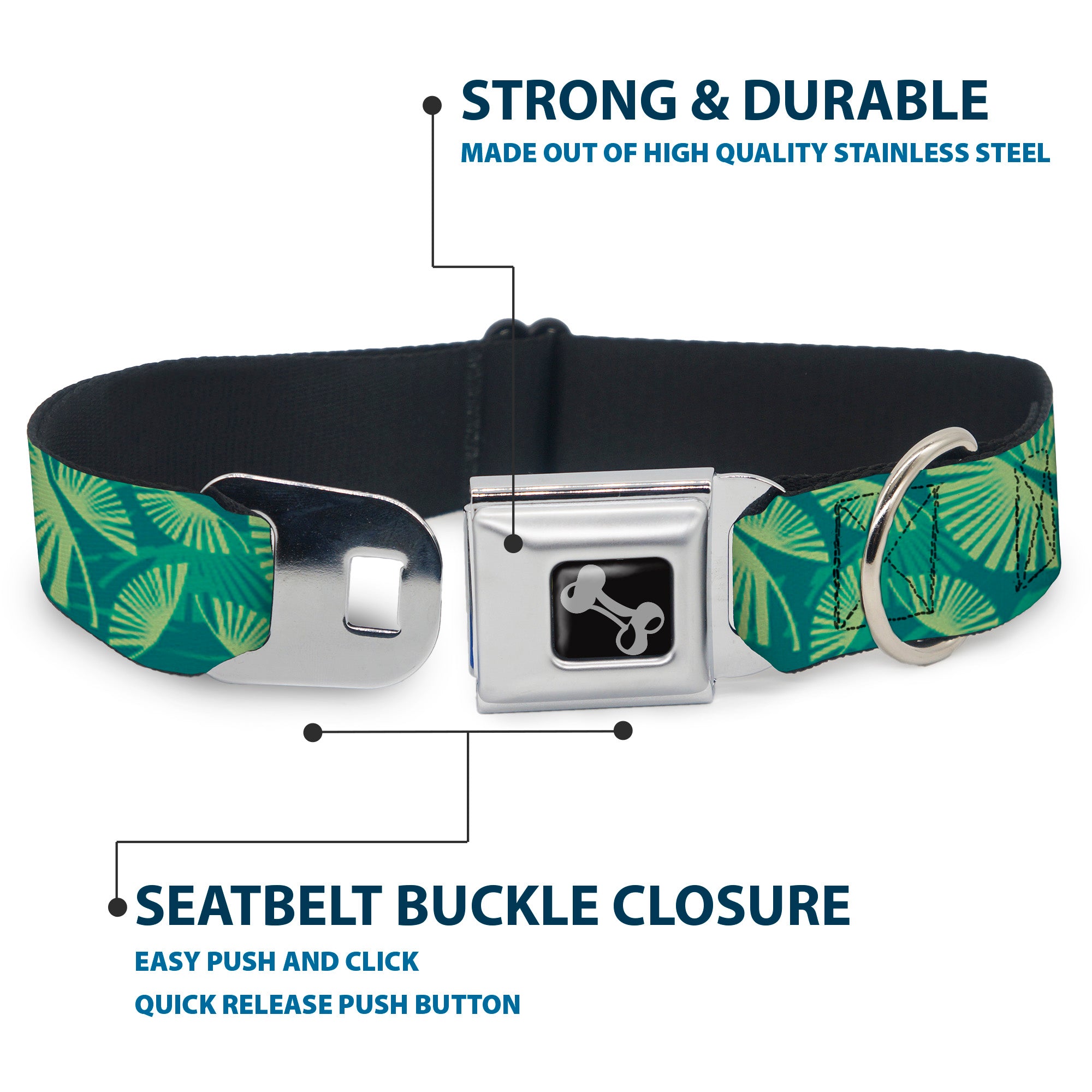 Dog Bone Seatbelt Buckle Collar - Palm Leaves Stacked Pastel Greens Seatbelt Buckle Collars Buckle-Down