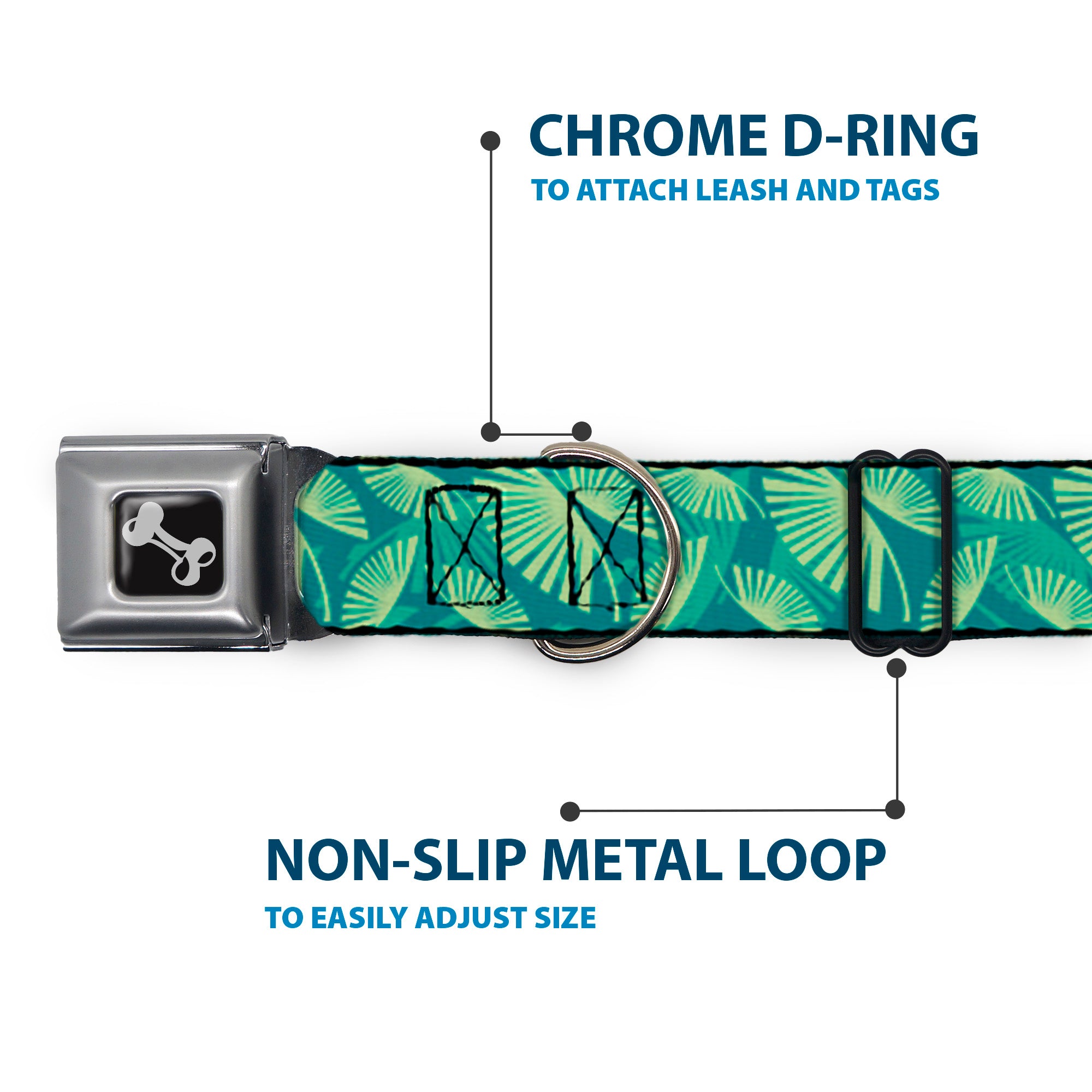 Dog Bone Seatbelt Buckle Collar - Palm Leaves Stacked Pastel Greens Seatbelt Buckle Collars Buckle-Down