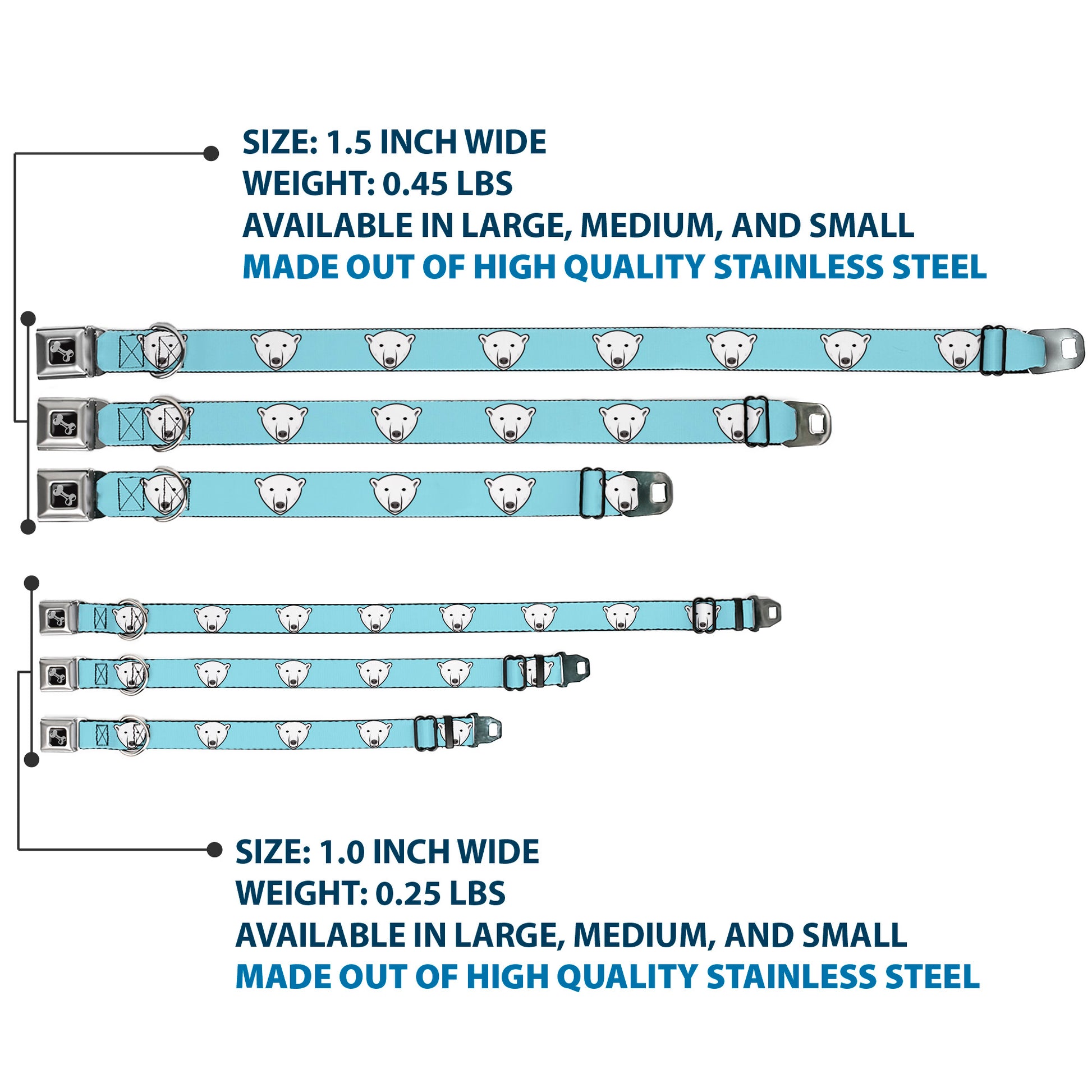 Dog Bone Seatbelt Buckle Collar - Polar Bear Repeat Baby Blue Seatbelt Buckle Collars Buckle-Down