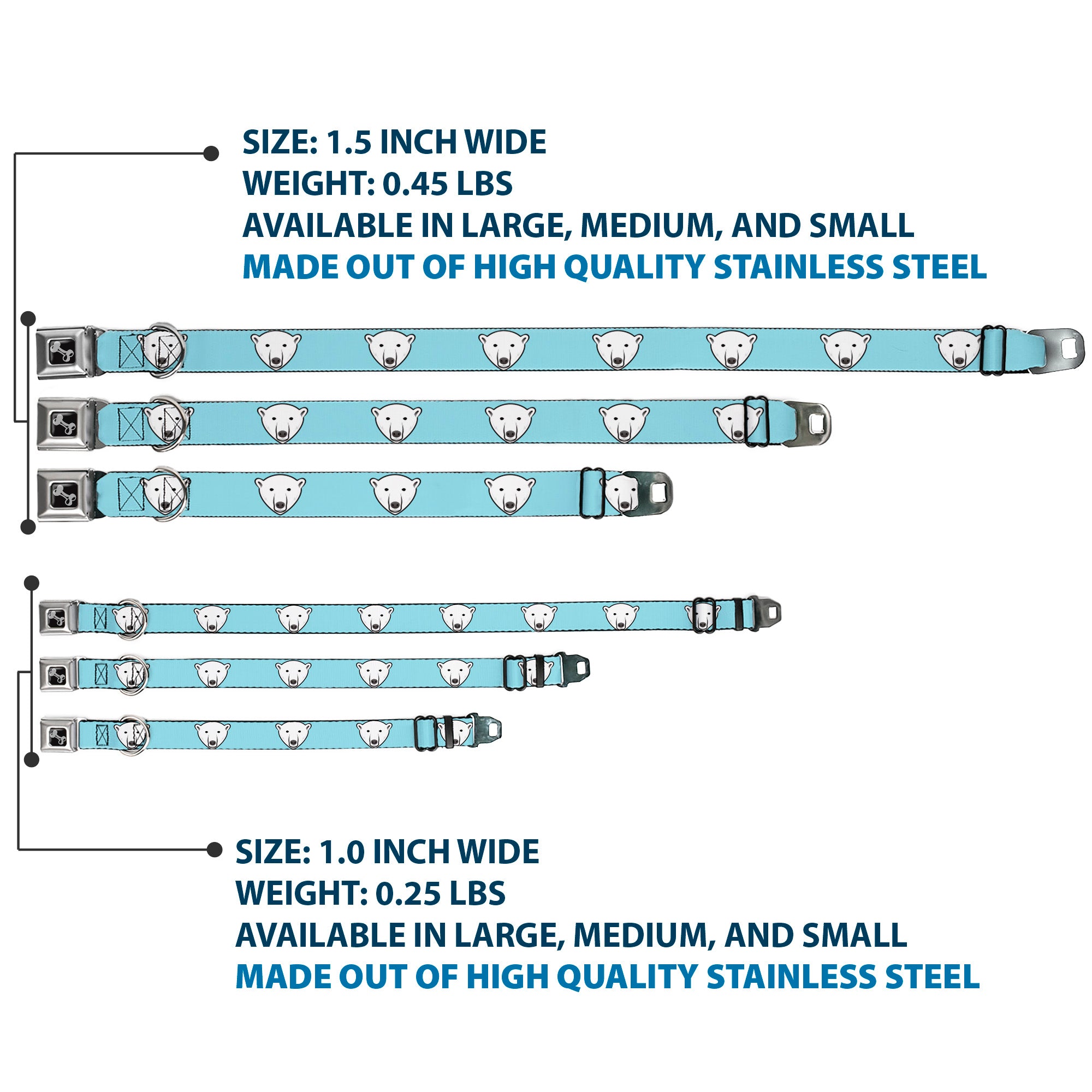 Dog Bone Seatbelt Buckle Collar - Polar Bear Repeat Baby Blue Seatbelt Buckle Collars Buckle-Down
