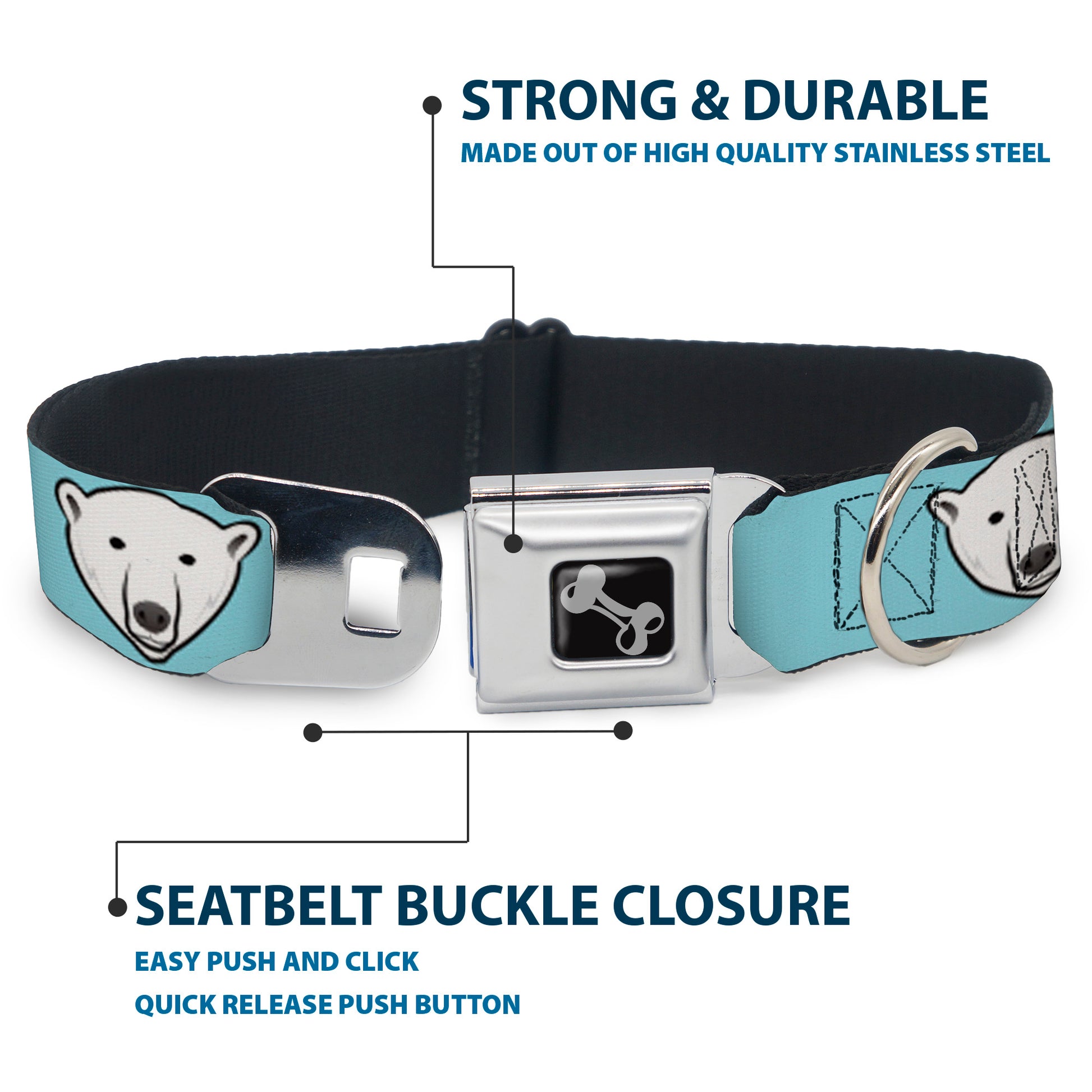 Dog Bone Seatbelt Buckle Collar - Polar Bear Repeat Baby Blue Seatbelt Buckle Collars Buckle-Down
