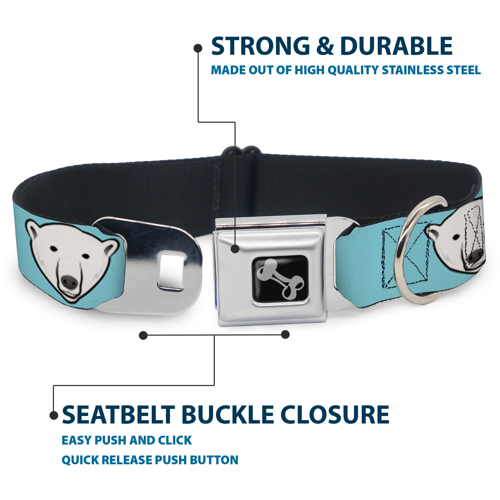Dog Bone Seatbelt Buckle Collar - Polar Bear Repeat Baby Blue Seatbelt Buckle Collars Buckle-Down